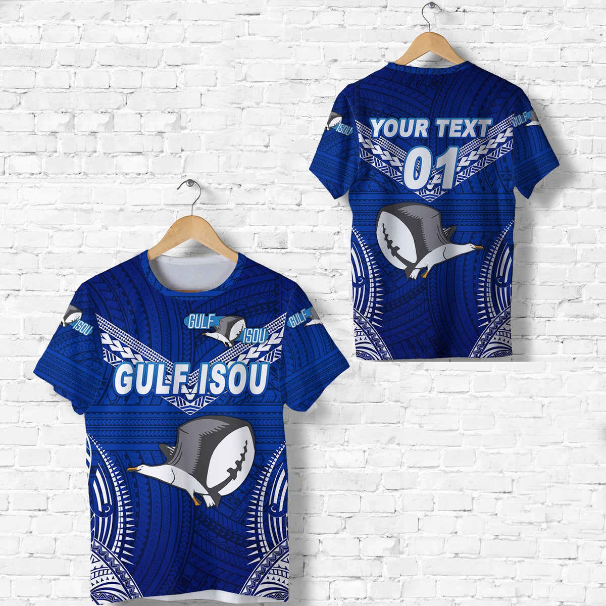 Custom Papua New Guinea PRK Gulf Isou T Shirt Rugby Original Style Blue, Custom Text And Number LT8 - Wonder Print Shop