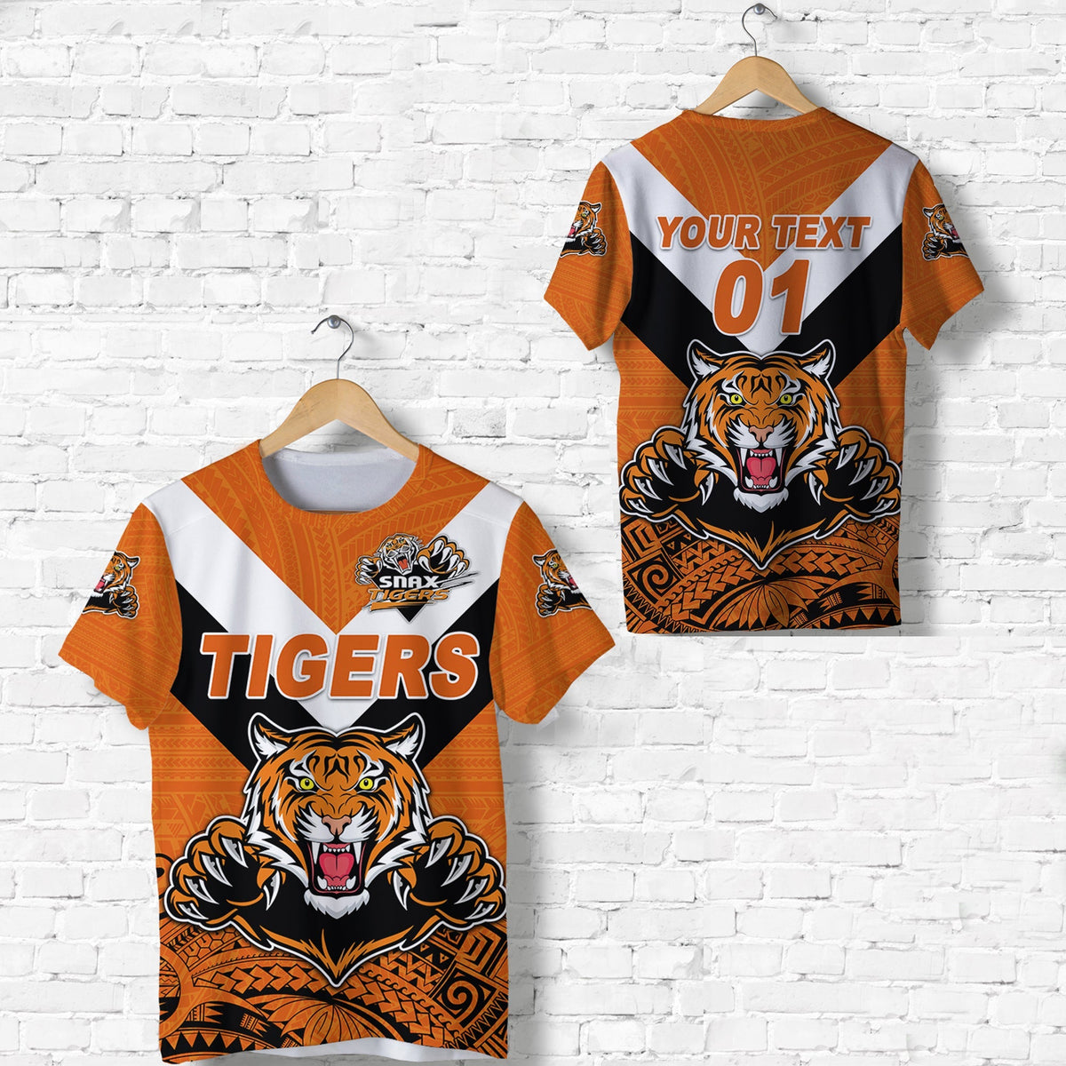 Custom Papua New Guinea Lae Snax Tigers T Shirt Rugby Simple Style Orange, Custom Text And Number LT8 - Wonder Print Shop
