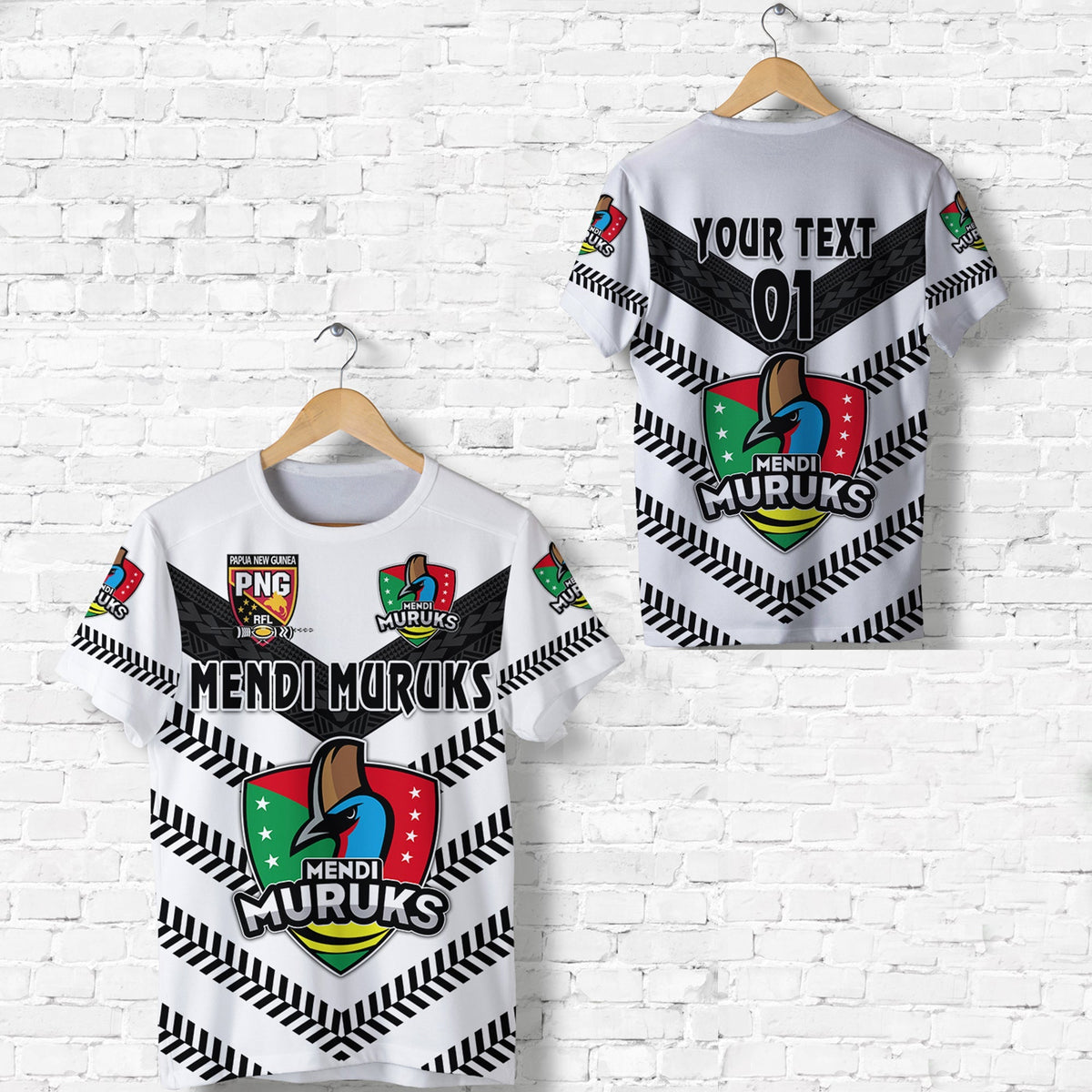 Custom Papua New Guinea PRK Mendi Muruks T Shirt Rugby Original Style White, Custom Text And Number LT8 - Wonder Print Shop