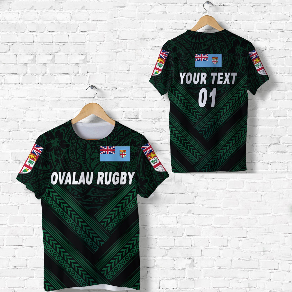 Custom Fiji Ovalau Rugby T Shirt Dark Green Style, Custom Text And Number LT8 - Wonder Print Shop