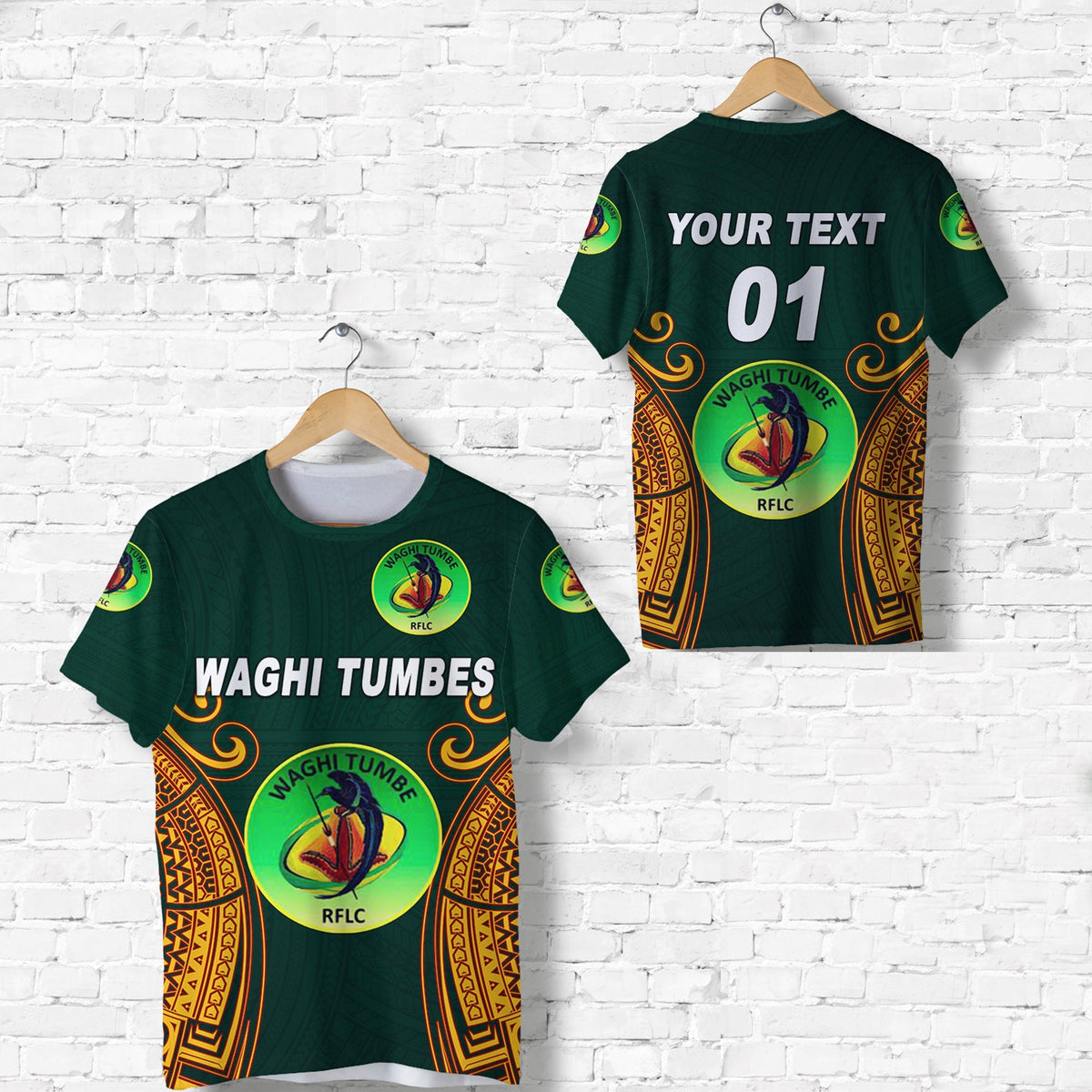 Custom Papua New Guinea Waghi Tumbes T Shirt Rugby Green, Custom Text And Number LT8 - Wonder Print Shop