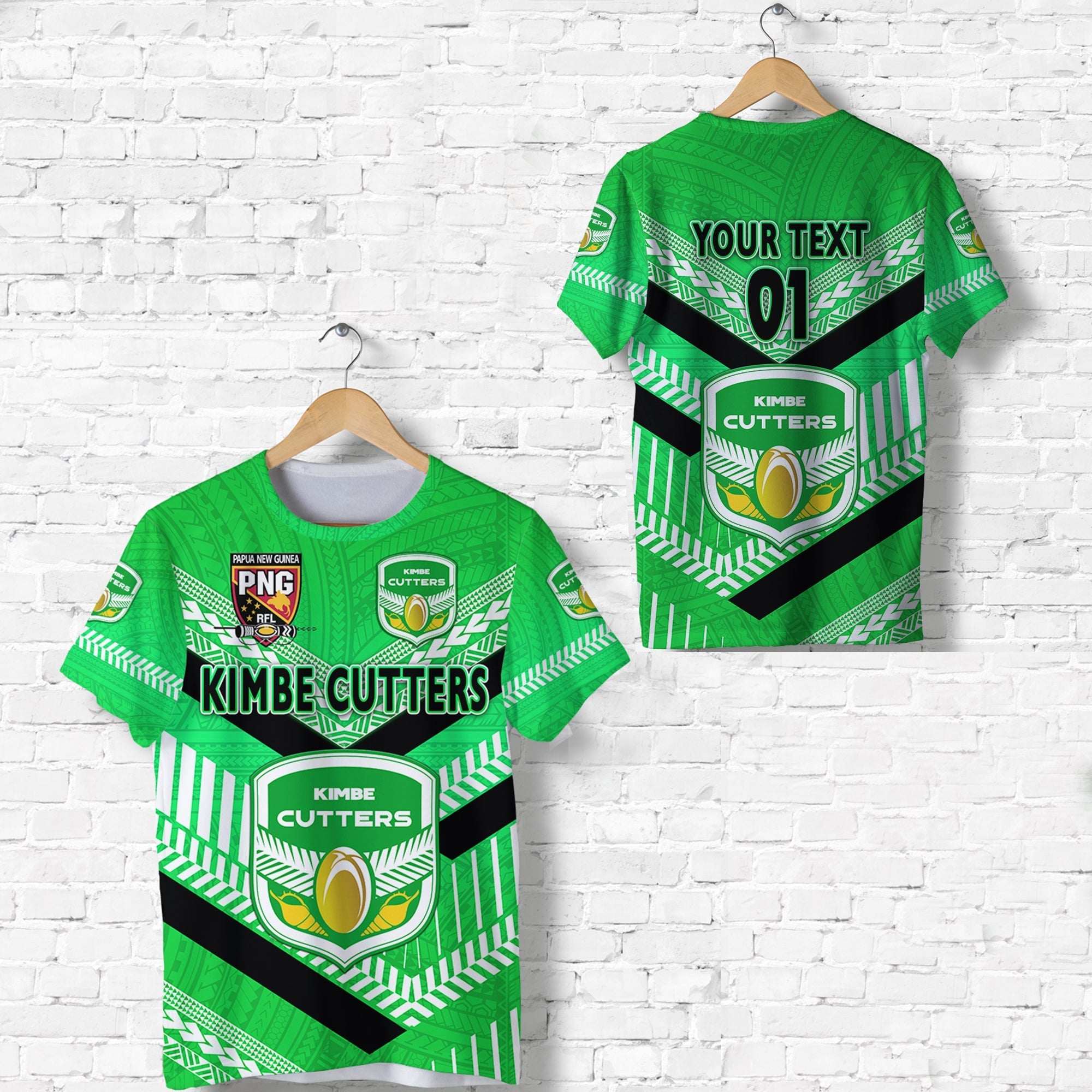 Custom Papua New Guinea Kimbe Cutters T Shirt Rugby Green, Custom Text And Number LT8 - Wonder Print Shop