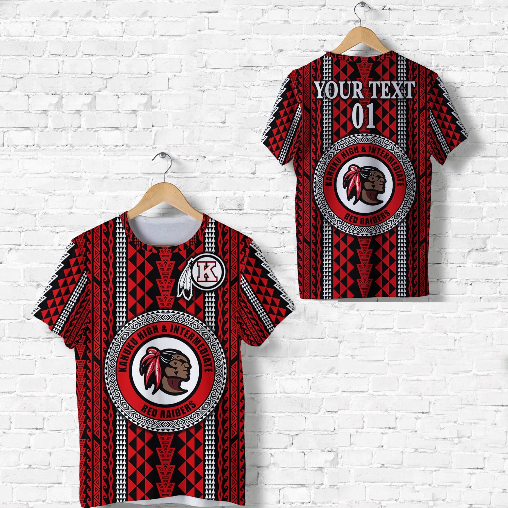 Custom Hawaii Kahuku School T Shirt Red Raiders Simple Style LT8 - Wonder Print Shop