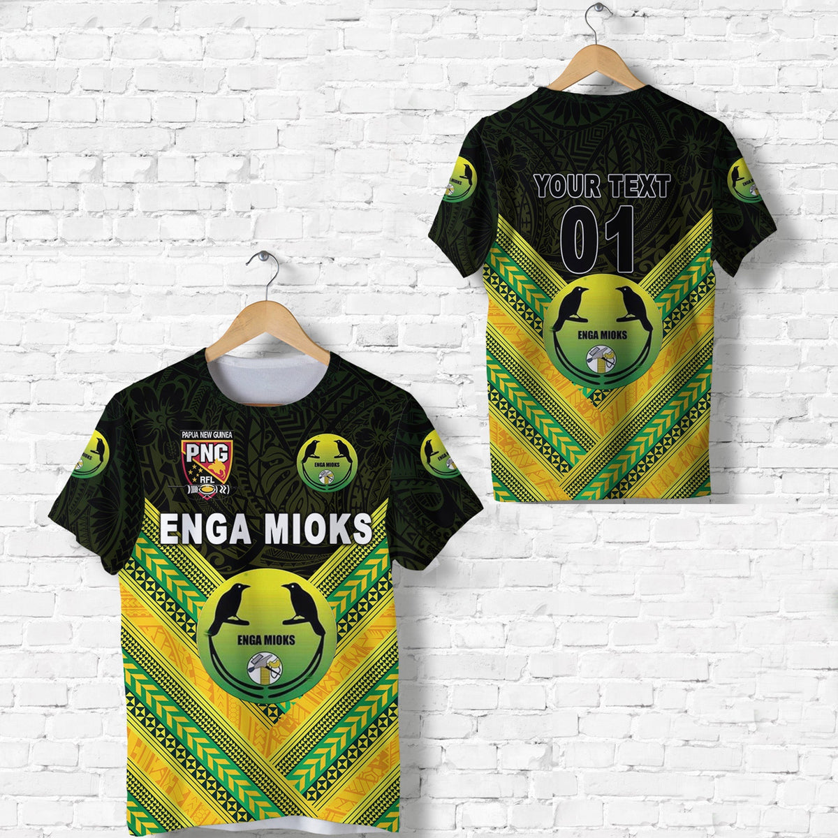 Custom Papua New Guinea Enga Mioks T Shirt Rugby Original Style Black, Custom Text And Number LT8 - Wonder Print Shop