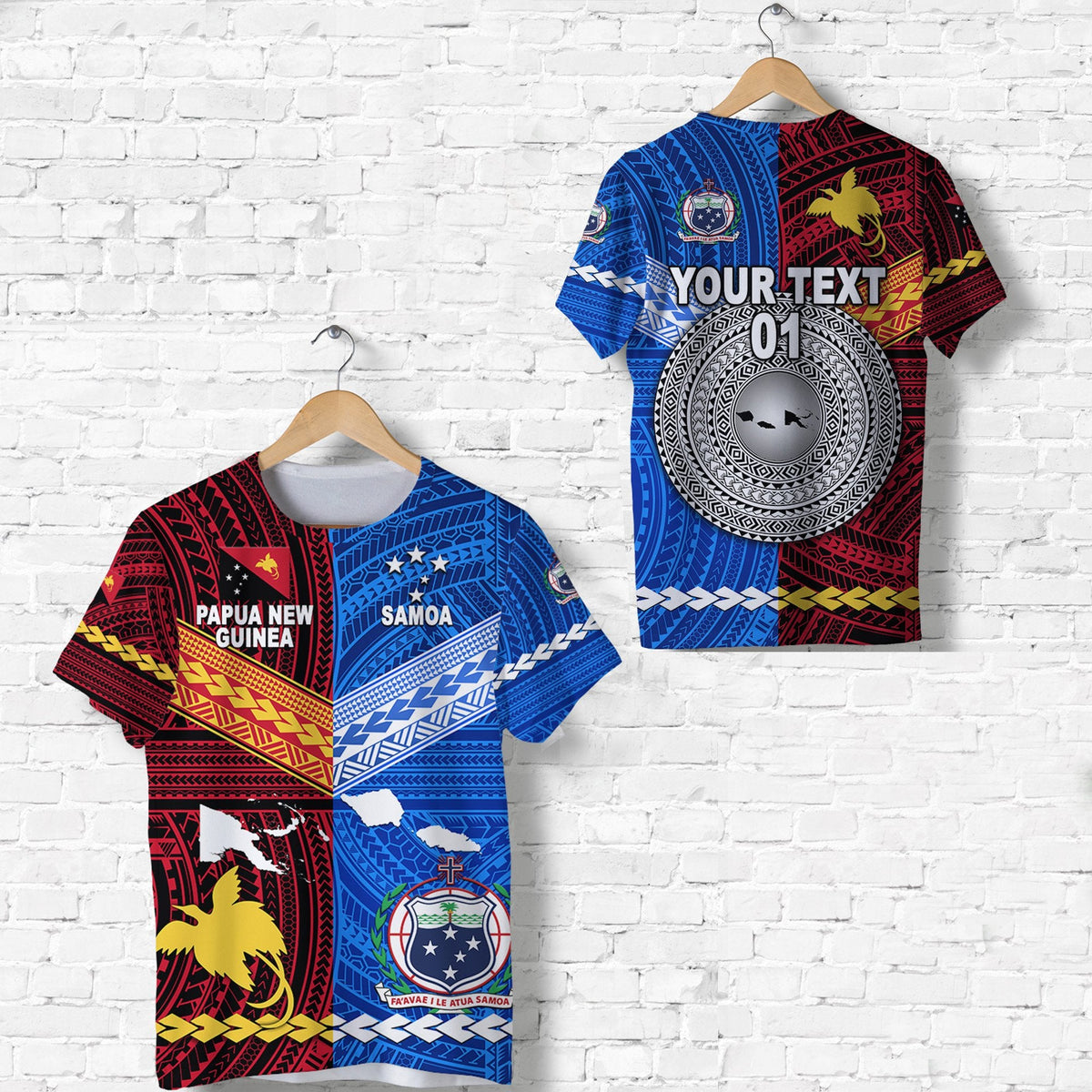Custom Papua New Guinea And Samoa Together T Shirt, Custom Text And Number LT8 - Wonder Print Shop