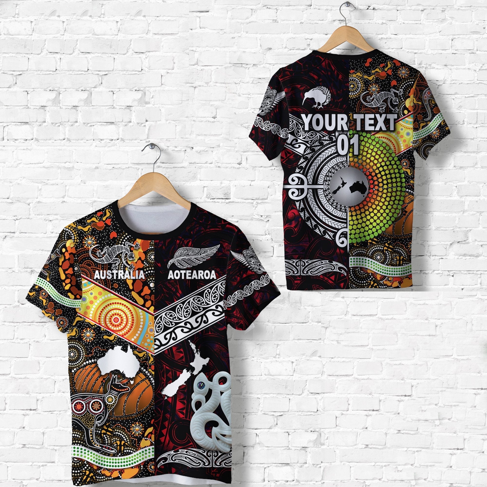 Custom New Zealand and Australia T Shirt Together Red, Custom Text And Number LT8 - Wonder Print Shop