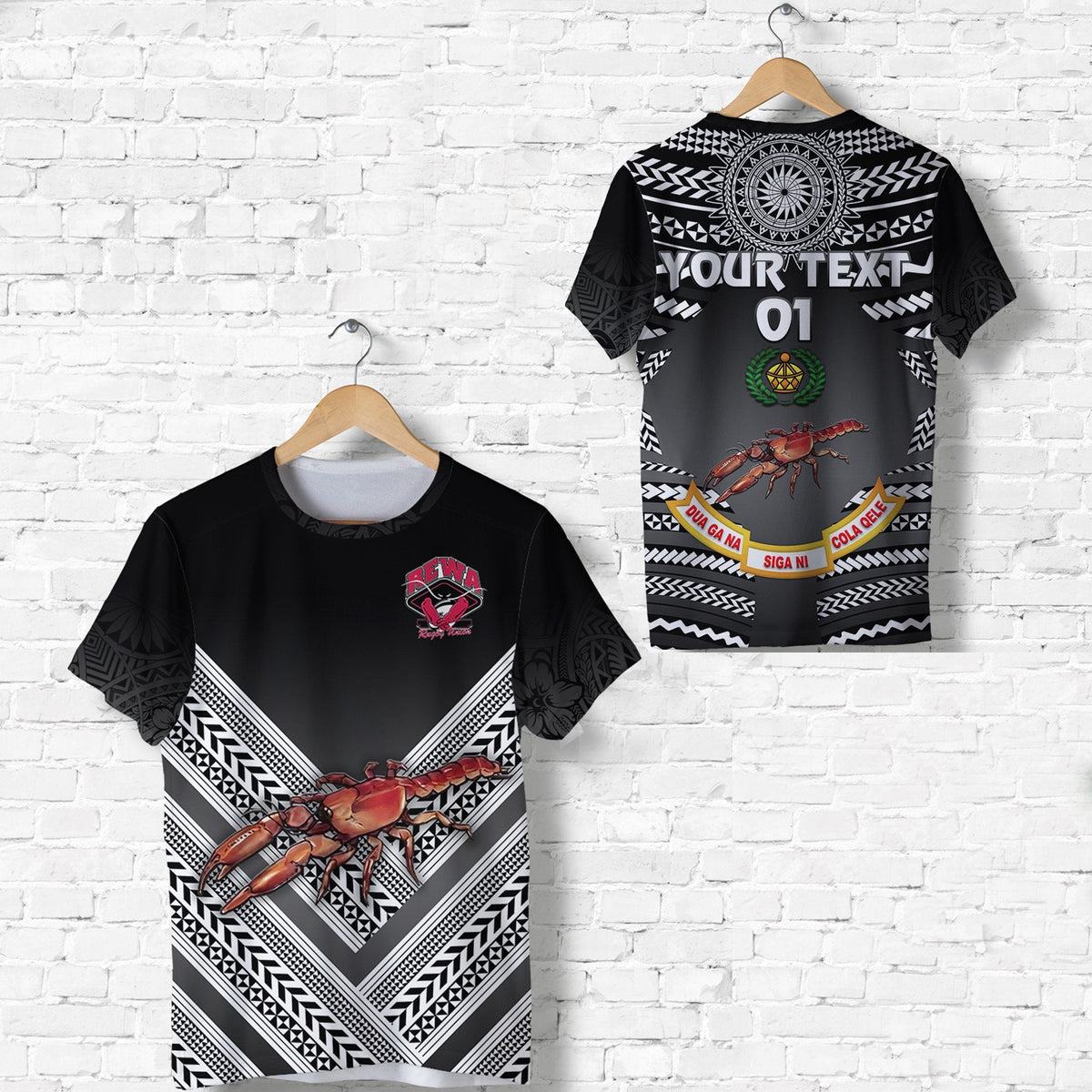 Custom Fiji Rewa Rugby Union T Shirt Creative Style Black No.1, Custom Text and Number LT8 - Wonder Print Shop