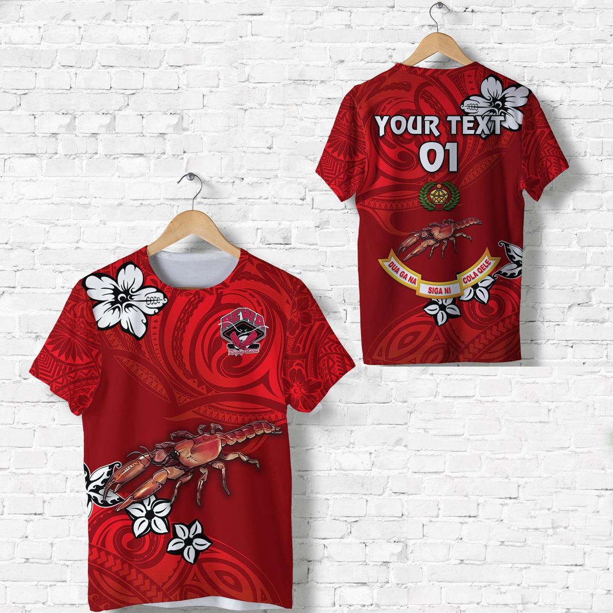 Custom Fiji Rewa Rugby Union T Shirt Unique Vibes Full Red, Custom Text And Number LT8 - Wonder Print Shop