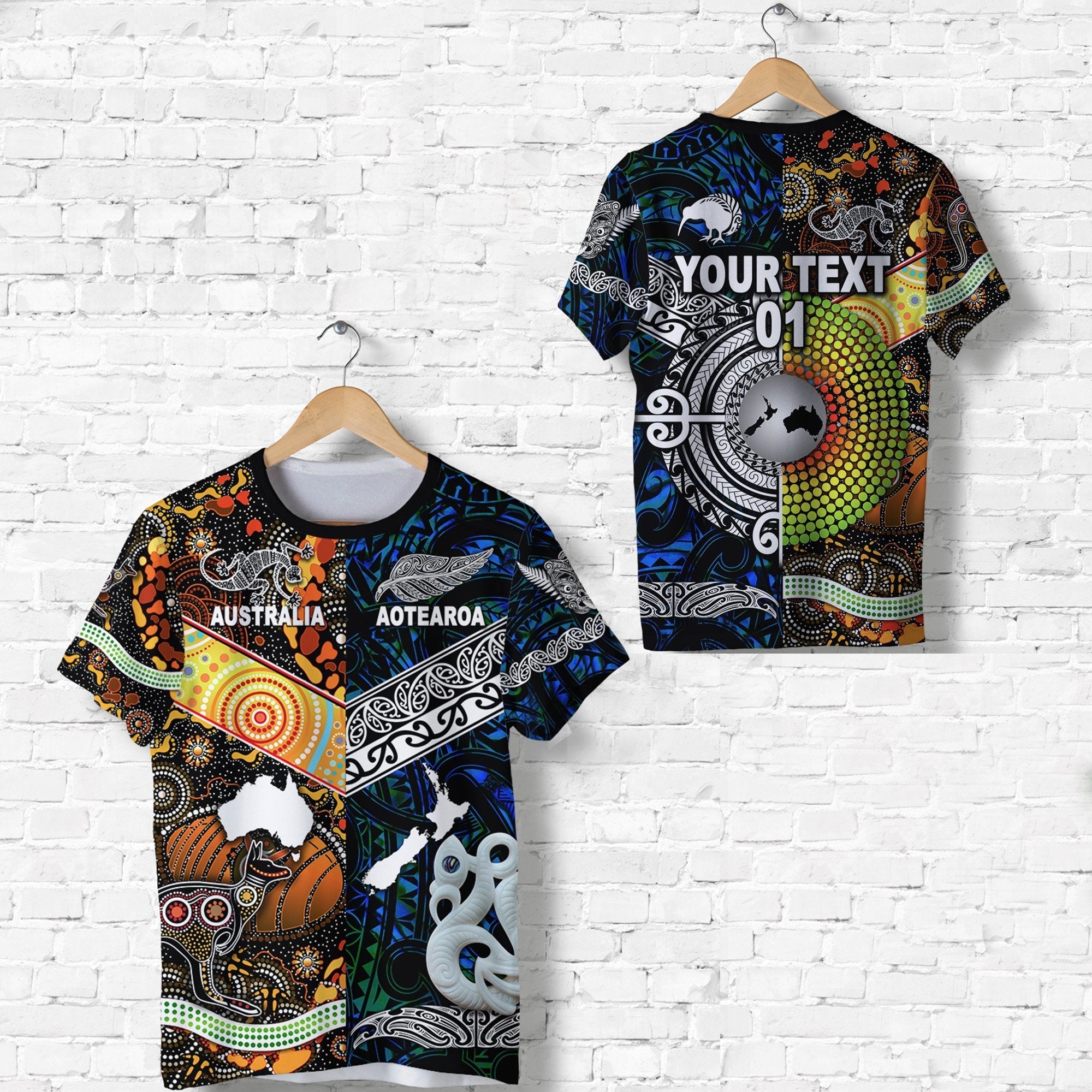 Custom New Zealand and Australia T Shirt Together Blue, Custom Text And Number LT8 - Wonder Print Shop
