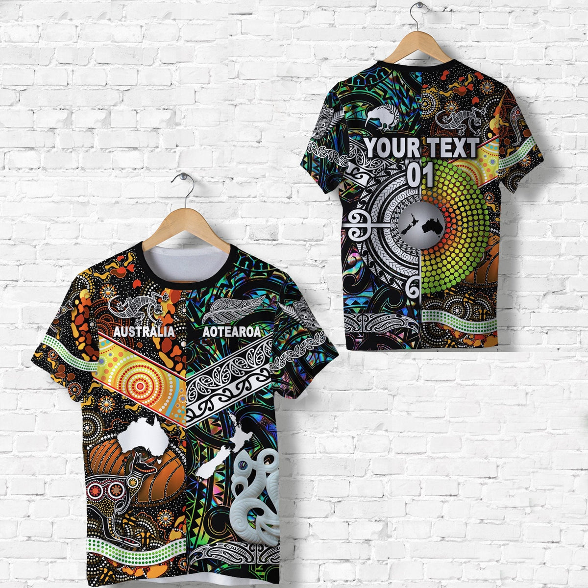 Custom New Zealand and Australia T Shirt Together Paua Shell, Custom Text And Number LT8 - Wonder Print Shop