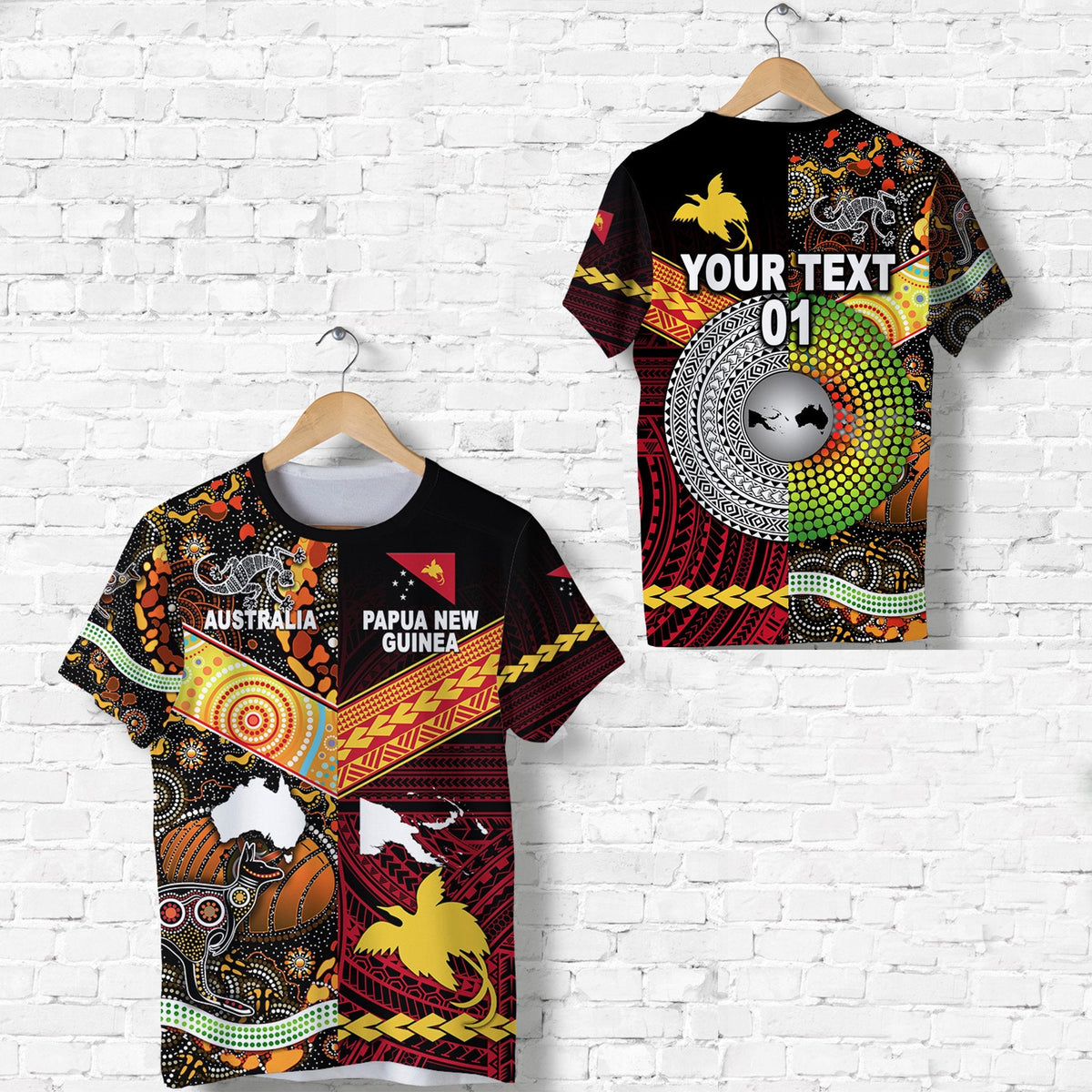 Custom Papua New Guinea And Australia T Shirt Together, Custom Text And Number LT8 - Wonder Print Shop