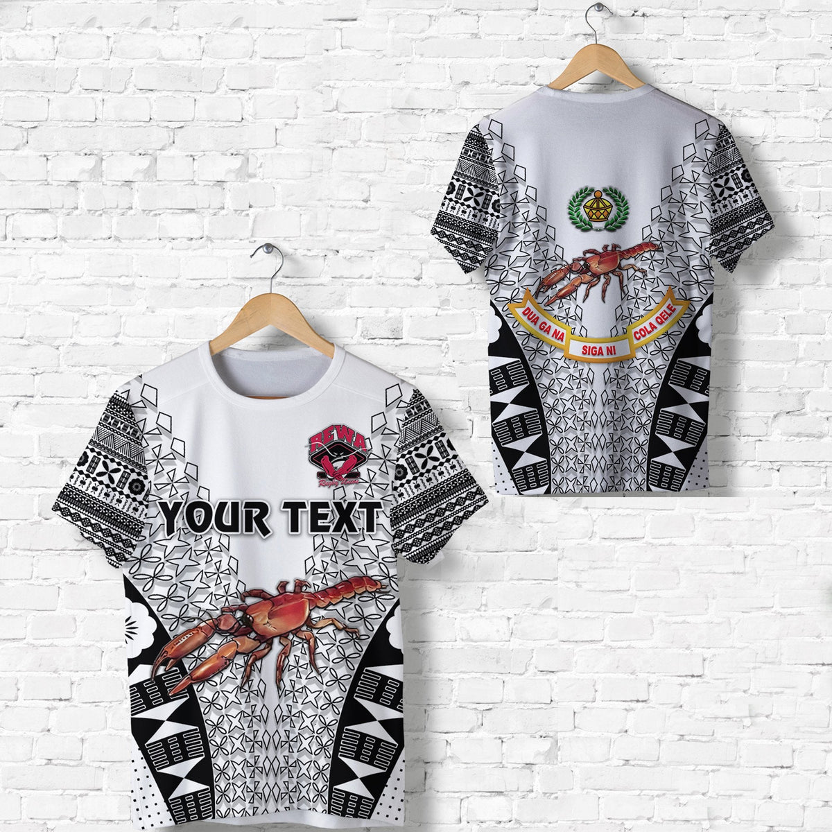 Custom Fiji Rewa Rugby Union T Shirt Tapa Style White LT8 - Wonder Print Shop