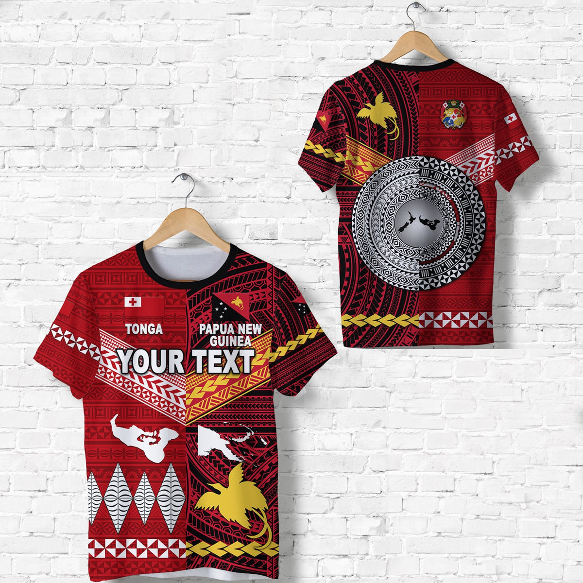 Custom Papua New Guinea And Tonga T Shirt Polynesian Together Bright Red LT8 - Wonder Print Shop