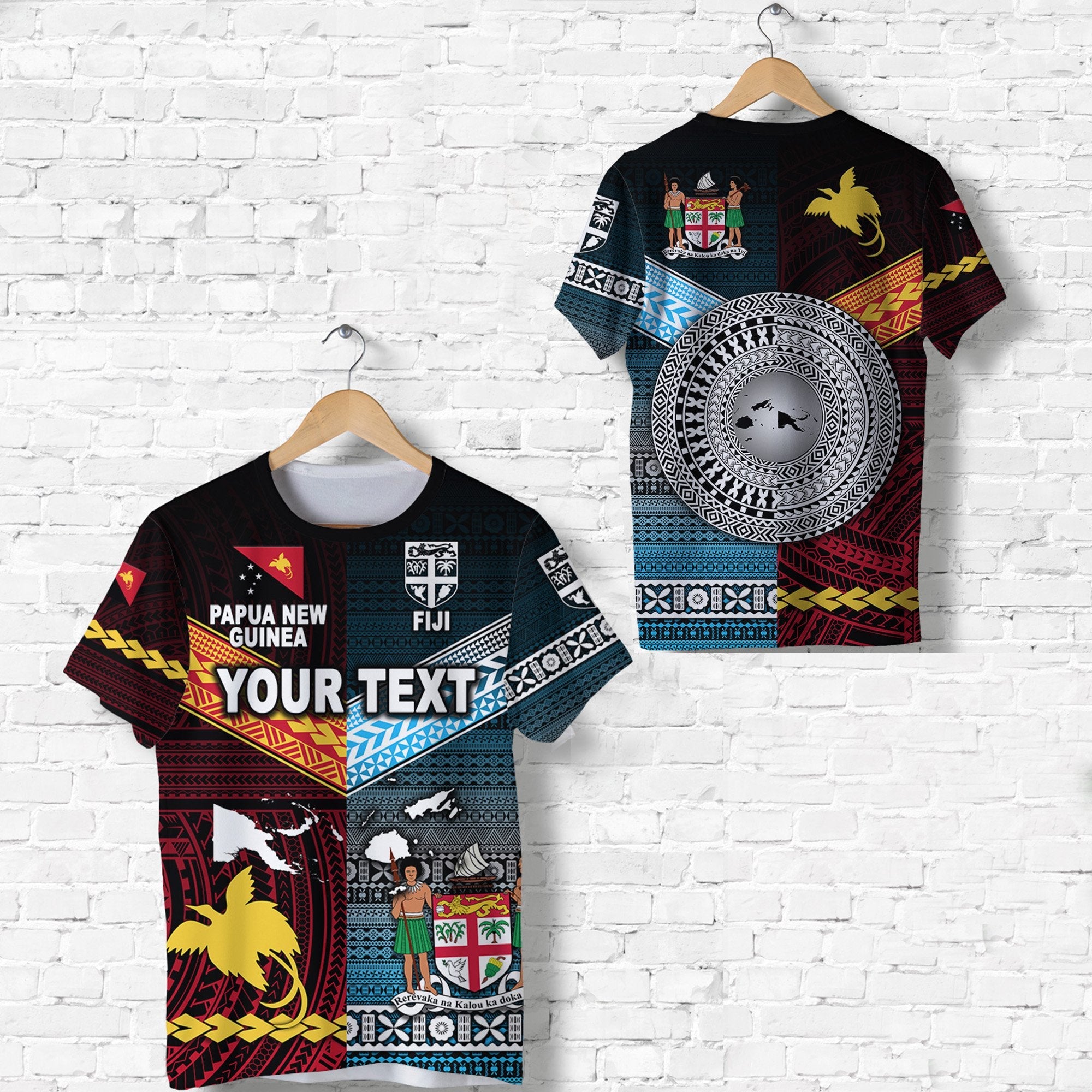 Custom Papua New Guinea And Fiji T Shirt Together Blue LT8 - Wonder Print Shop