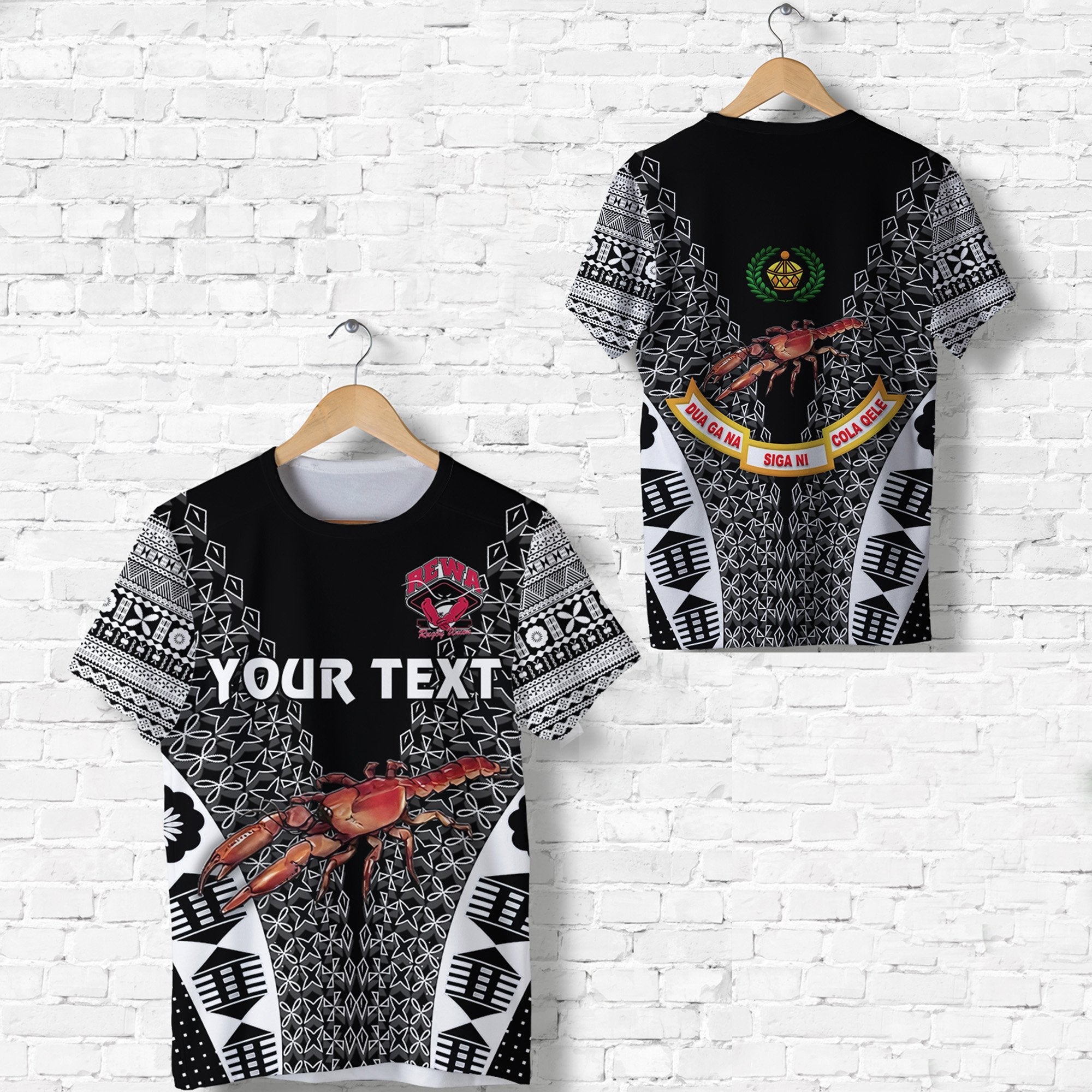 Custom Fiji Rewa Rugby Union T Shirt Tapa Style Black LT8 - Wonder Print Shop