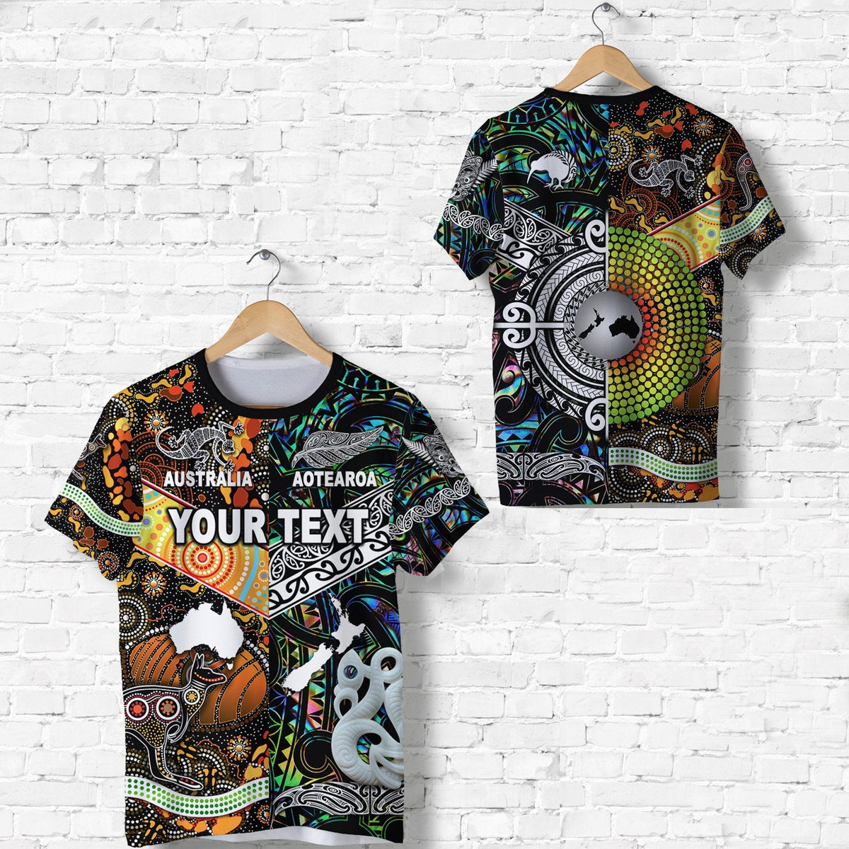 Custom New Zealand and Australia T Shirt Together Paua Shell LT8 - Wonder Print Shop