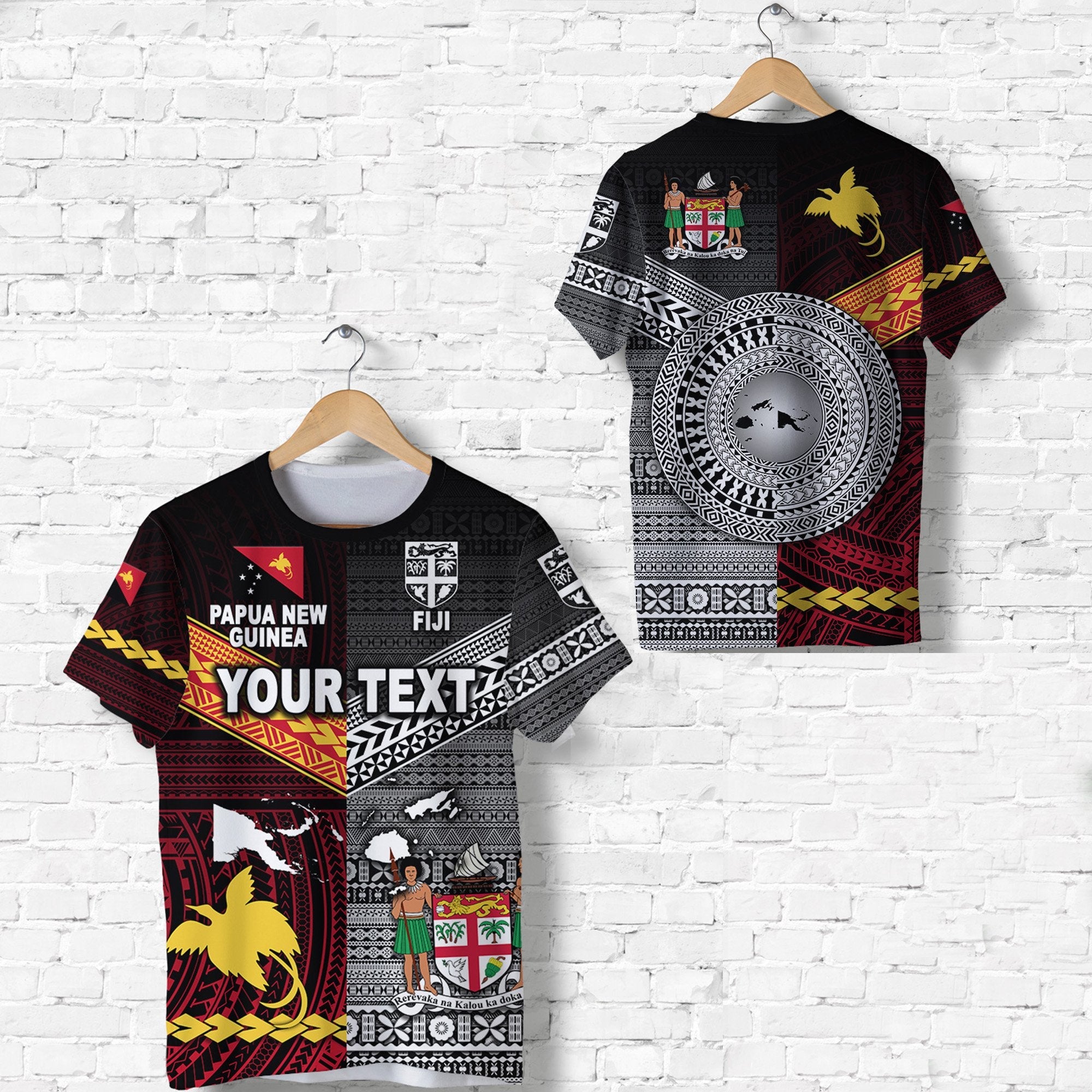 Custom Papua New Guinea And Fiji T Shirt Together Black LT8 - Wonder Print Shop