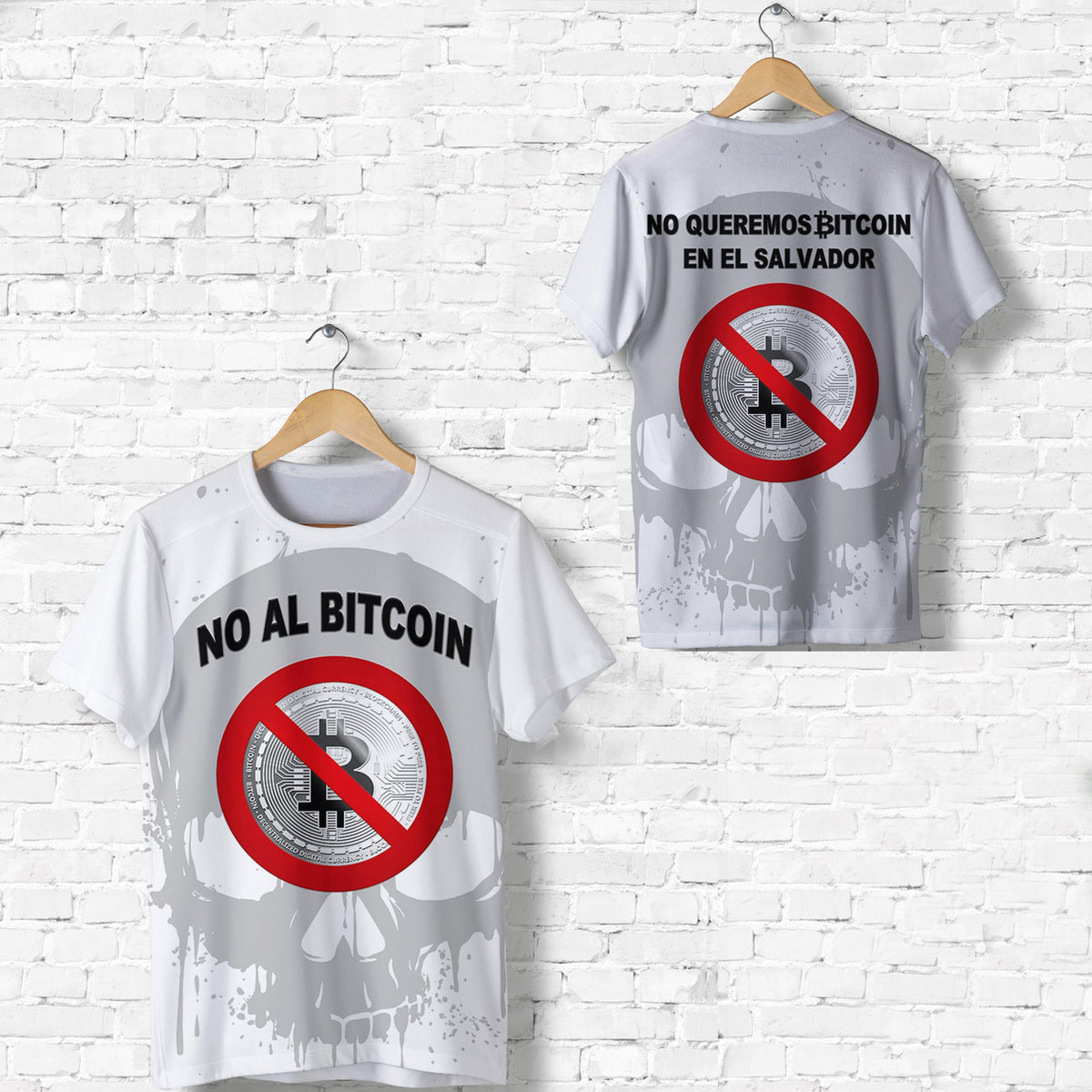 El Salvador T Shirt No Al Bitcoin Skull Style White LT8 - Wonder Print Shop