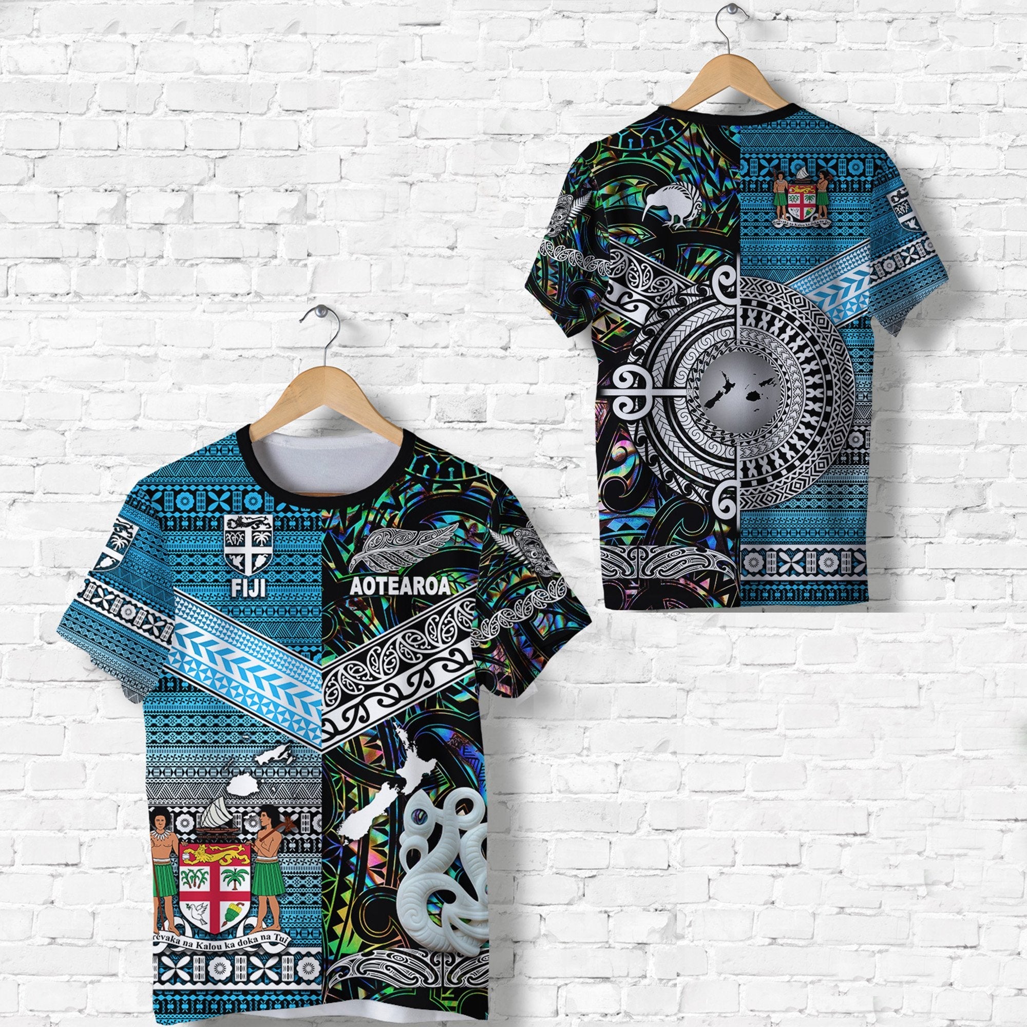 New Zealand Maori Aotearoa Fiji Tapa Together T Shirt Paua Shell Lt8 - Wonder Print Shop