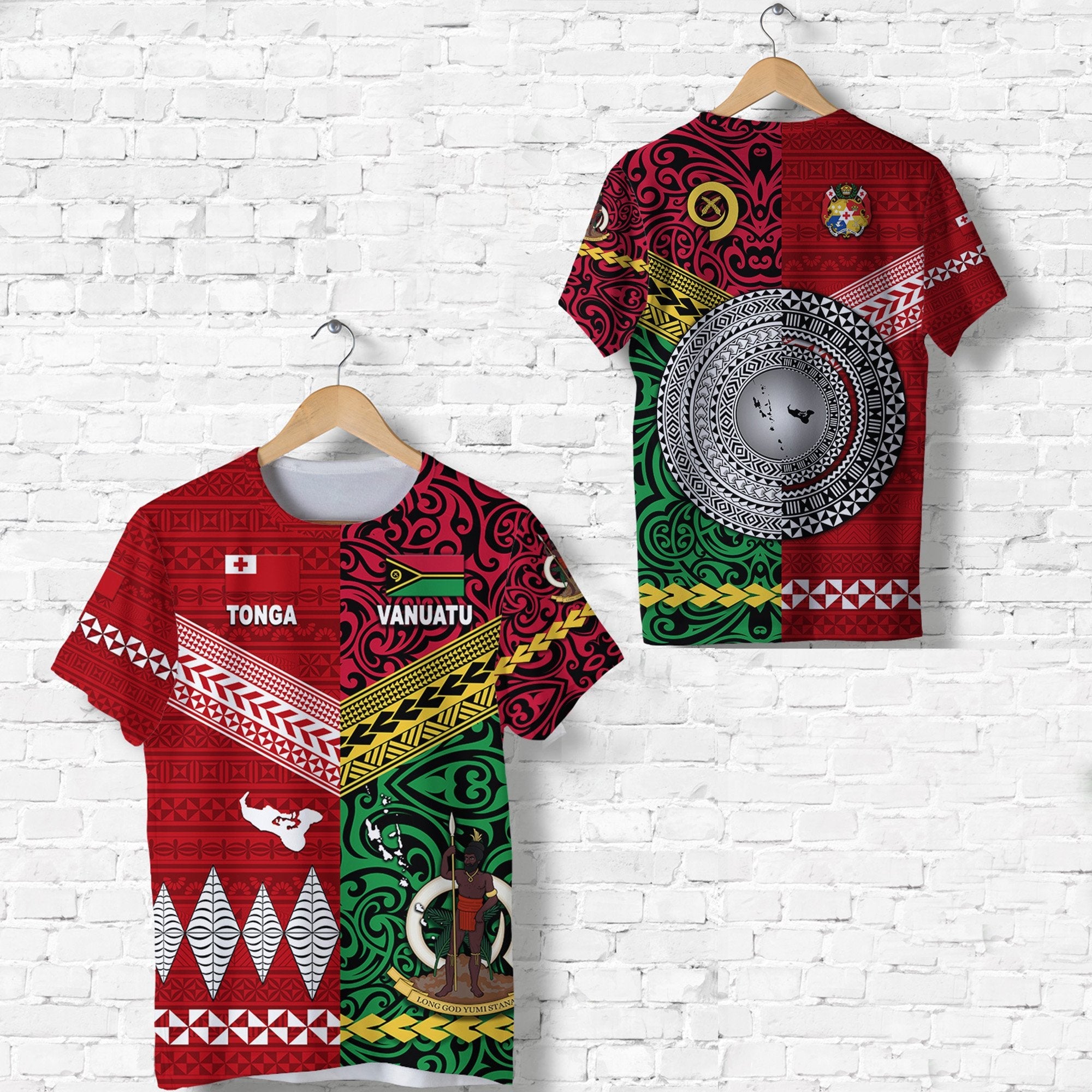 Vanuatu and Tonga T Shirt Polynesian Together Bright Red Lt8 - Wonder Print Shop