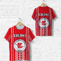 Red T-shirt with KALANI and Falcons logo; front and back hang