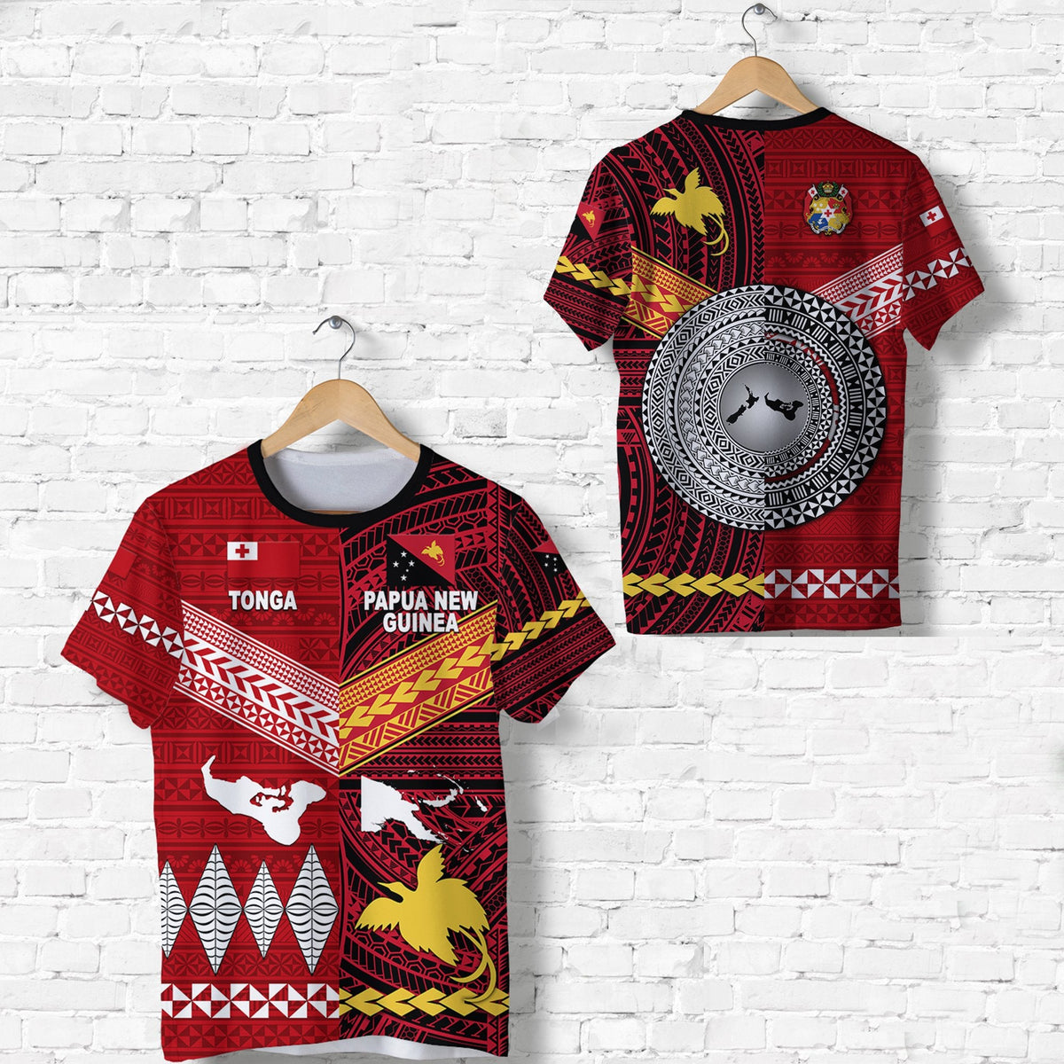Papua New Guinea and Tonga T Shirt Polynesian Together Bright Red Lt8 - Wonder Print Shop