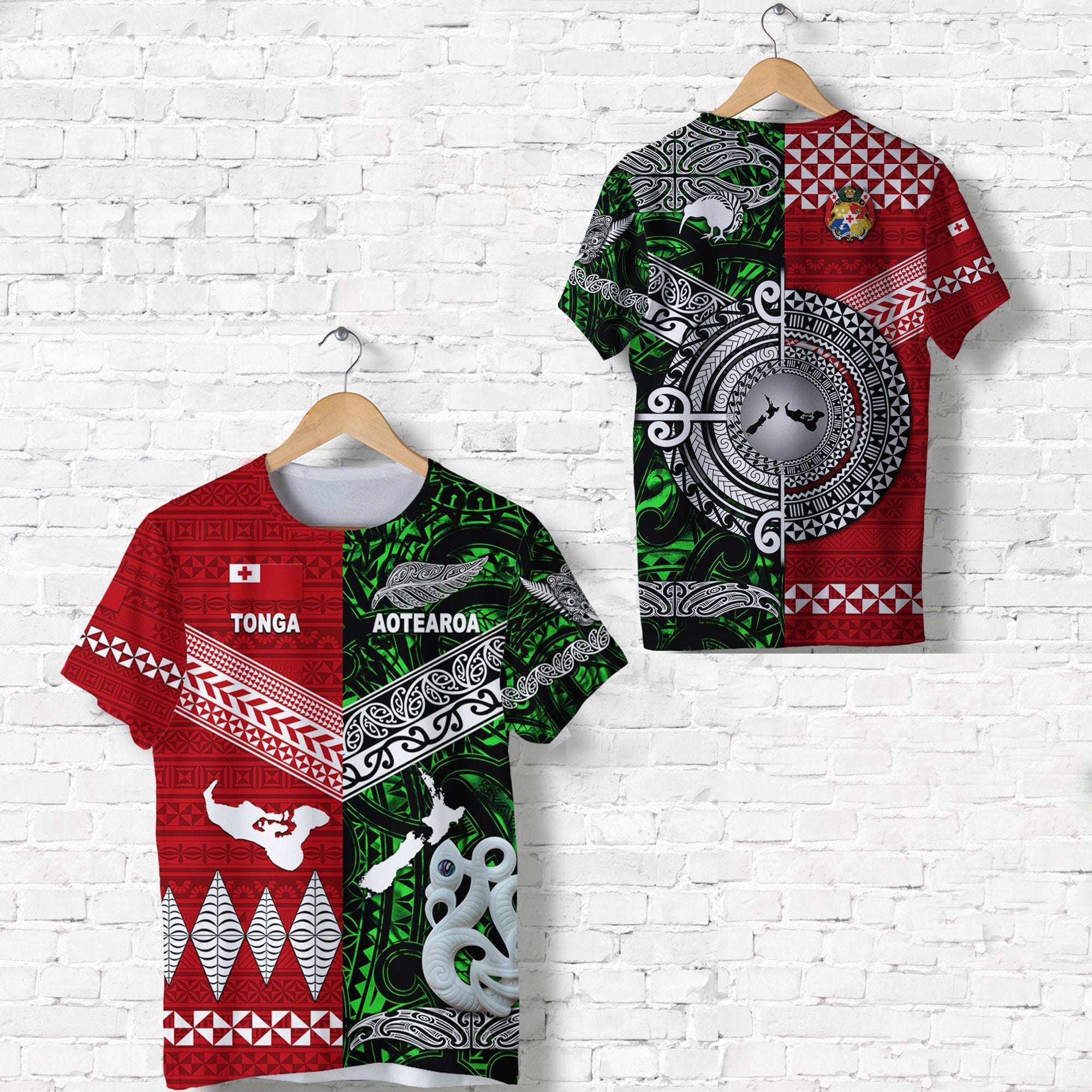 New Zealand Maori Aotearoa Tonga Polynesian Together T Shirt Green Lt8 - Wonder Print Shop