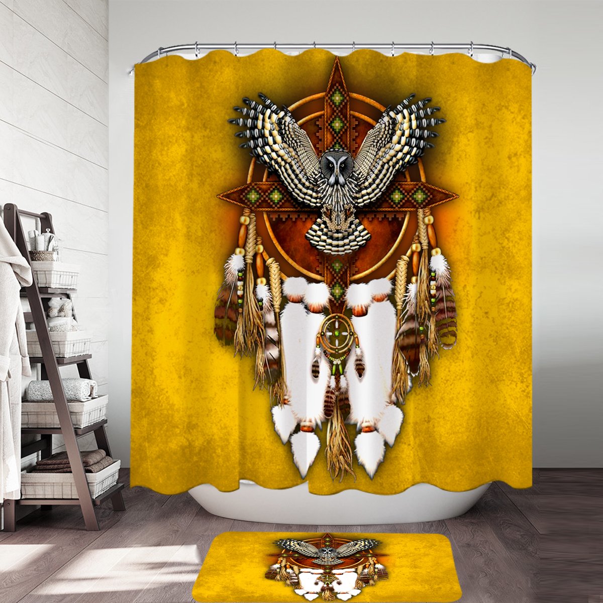 golden-owl-dreamcatcher-shower-curtain