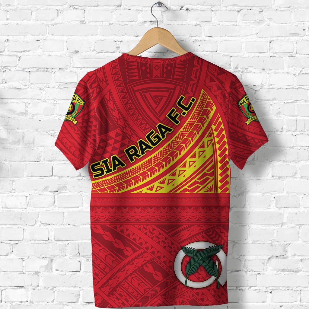 Red Sia Raga FC football T-shirt back, bold crest and curved yellow graphic stripe