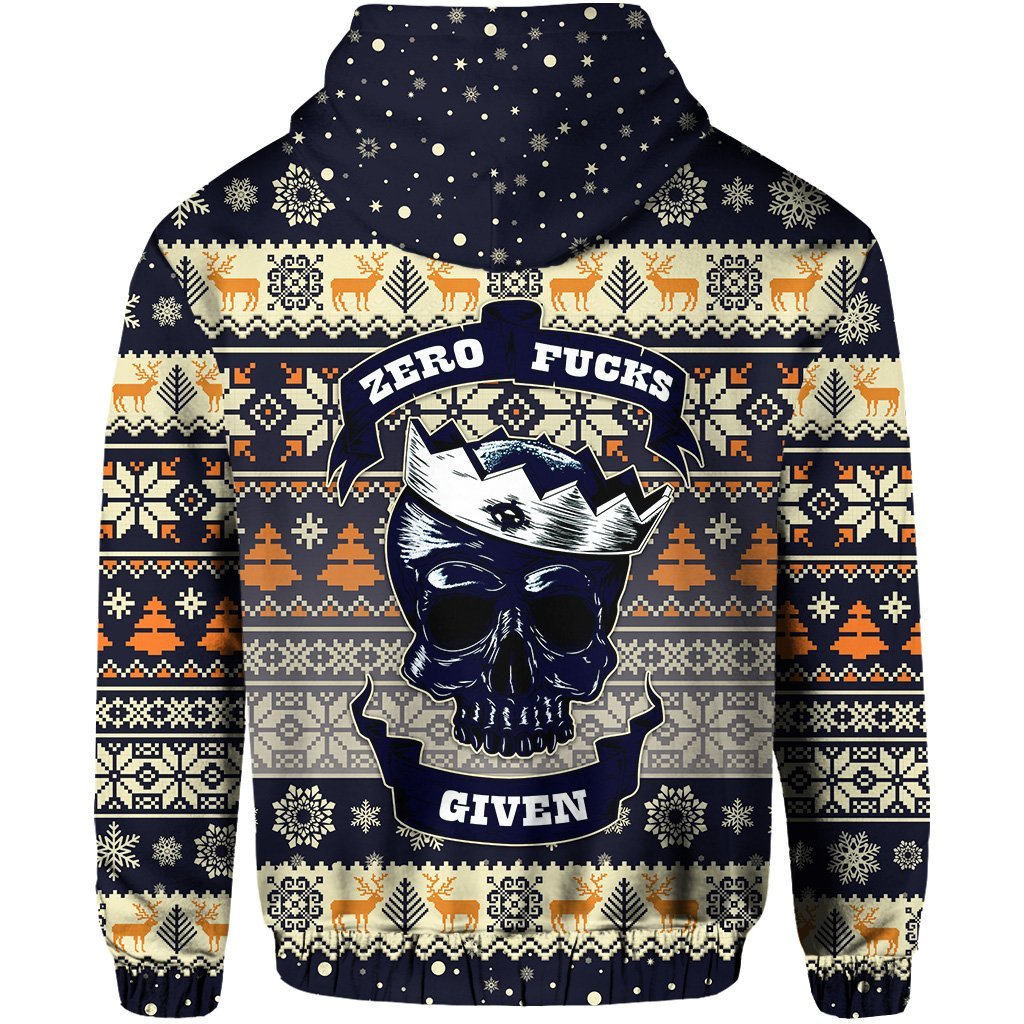 Skull Christmas Zip Hoodie Navy LT8 - Wonder Print Shop