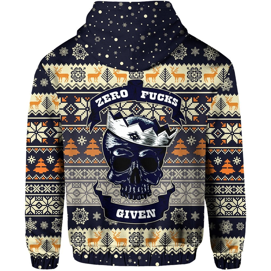 Skull Christmas Zip Hoodie Navy LT8 - Wonder Print Shop