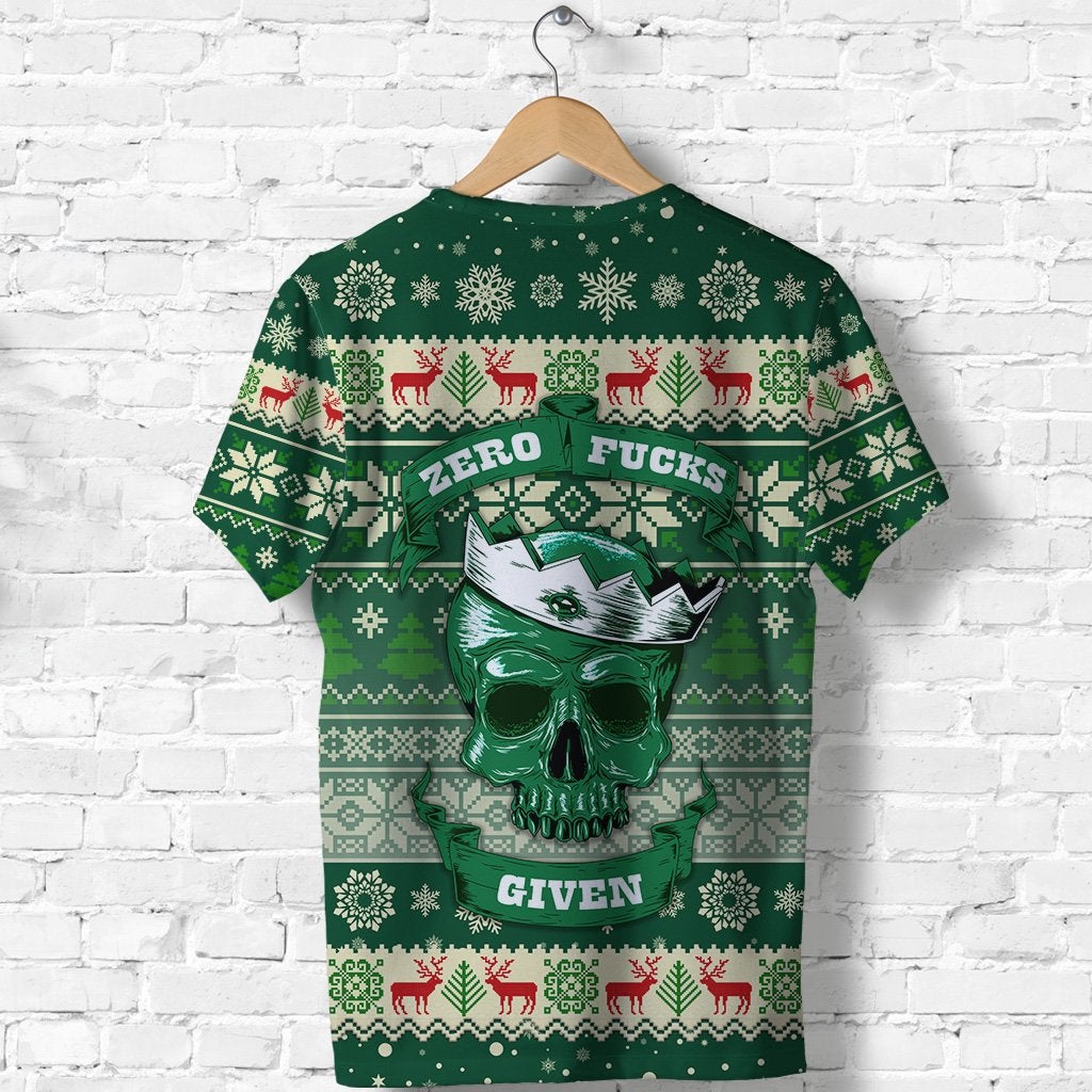 Skull Christmas T Shirt Green LT8 - Wonder Print Shop