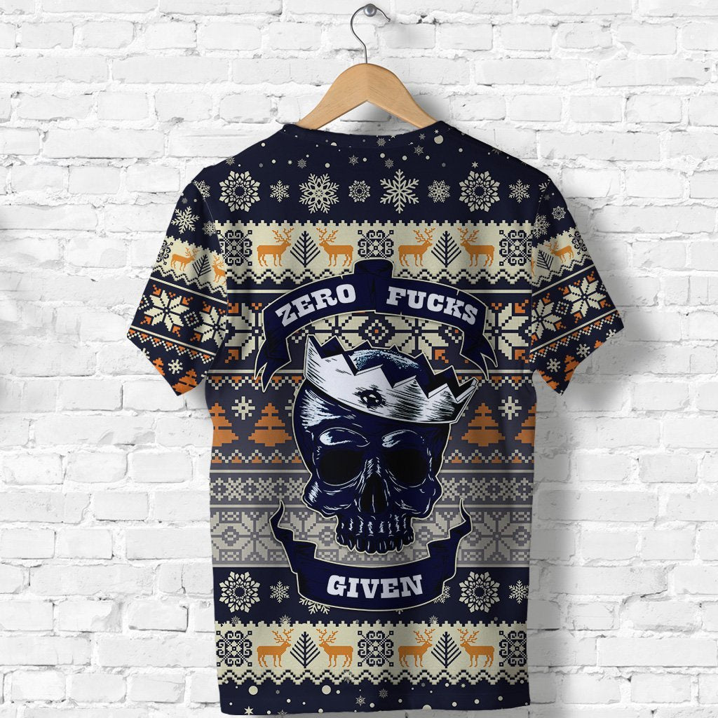 Skull Christmas T Shirt Navy LT8 - Wonder Print Shop