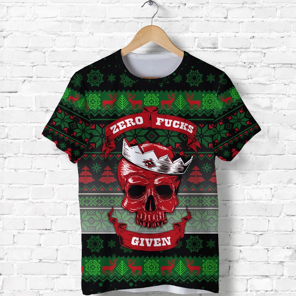 Skull Christmas T Shirt Black LT8 - Wonder Print Shop