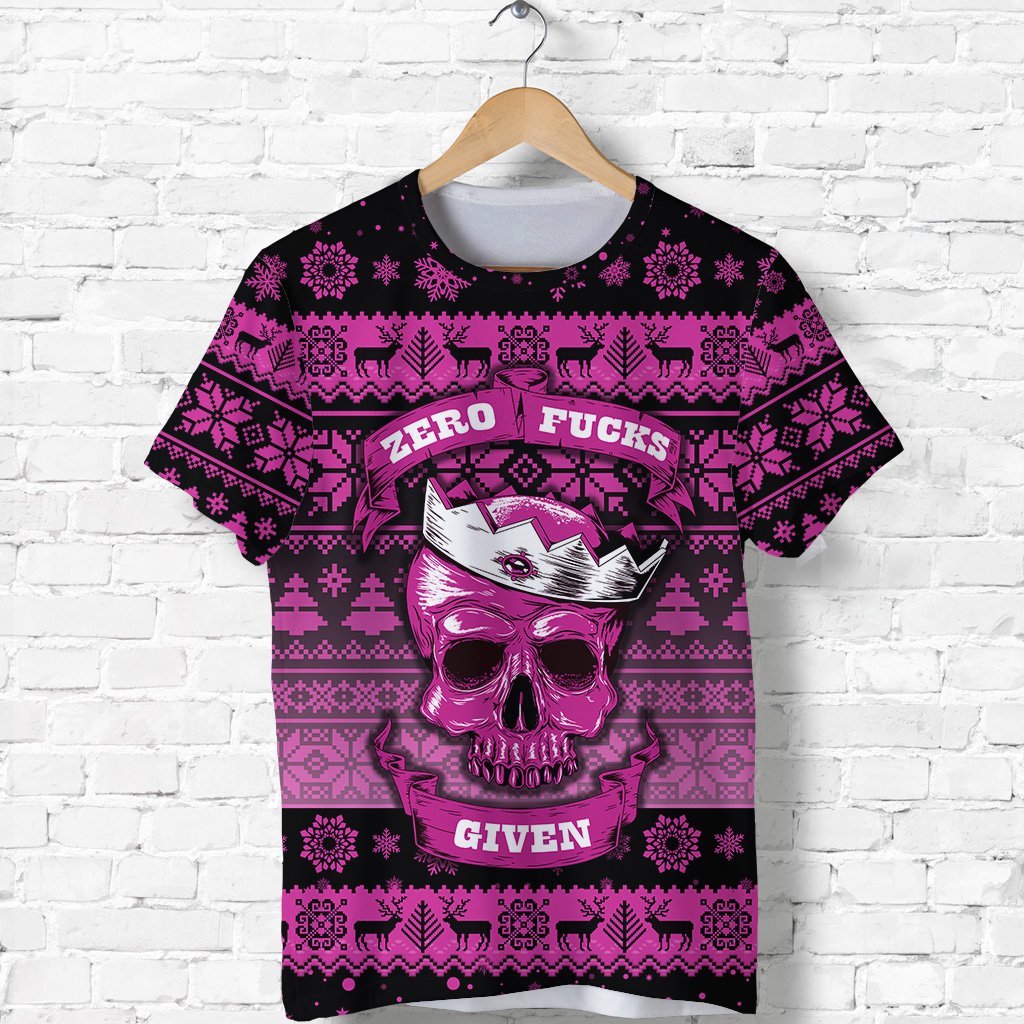 Skull Christmas T Shirt Pink LT8 - Wonder Print Shop