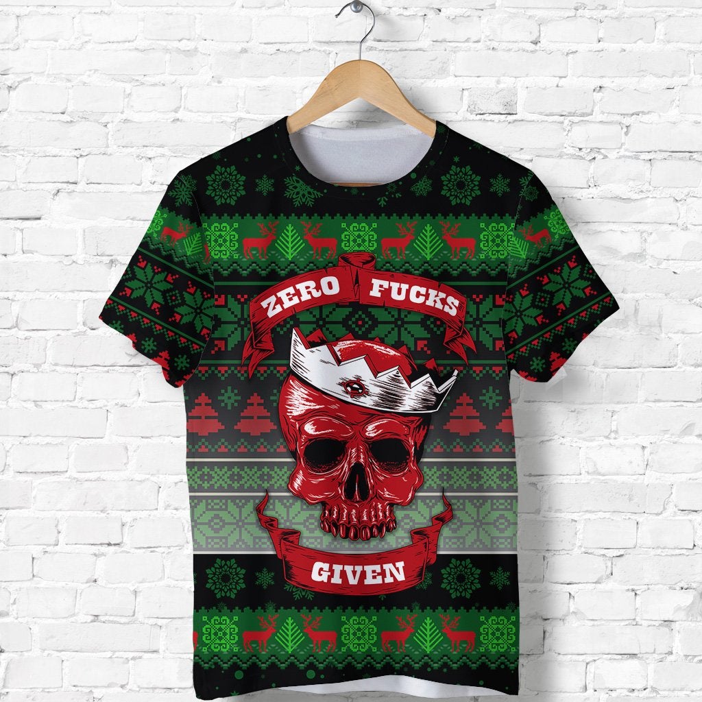 Skull Christmas T Shirt Black LT8 - Wonder Print Shop