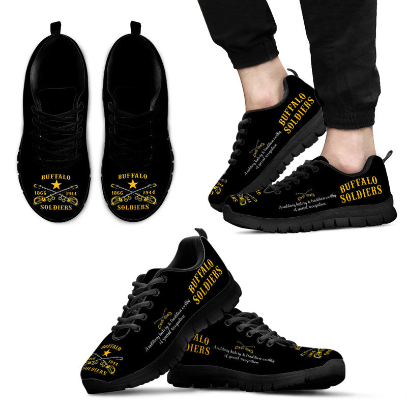 (Custom Personalised) Buffalo Soldiers Sneakers African American Military Simple Style - Black LT8 - Wonder Print Shop