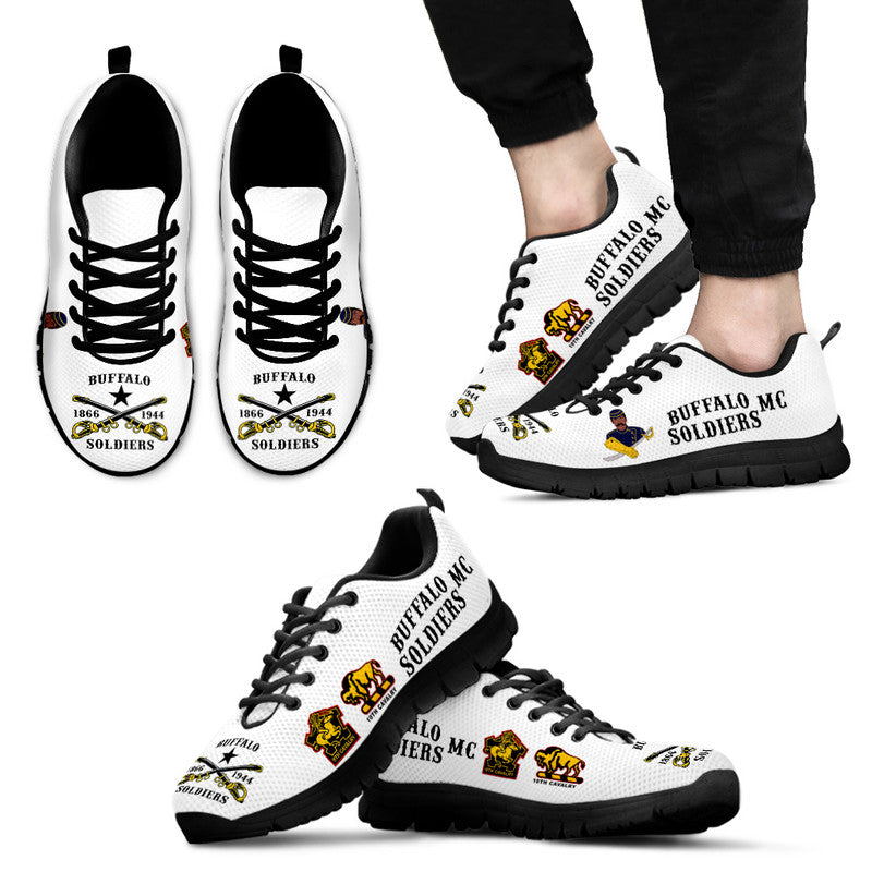 (Custom Personalised) Buffalo Soldiers Motorcycle Club BSMC Sneakers - White LT8 - Wonder Print Shop