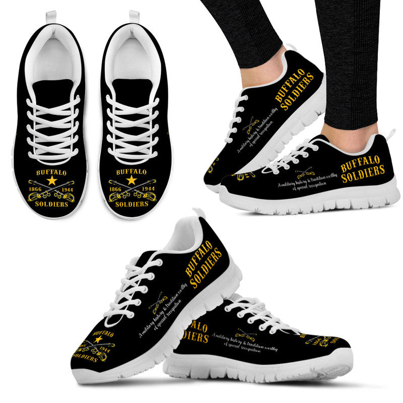 (Custom Personalised) Buffalo Soldiers Sneakers African American Military Simple Style - Black LT8 - Wonder Print Shop