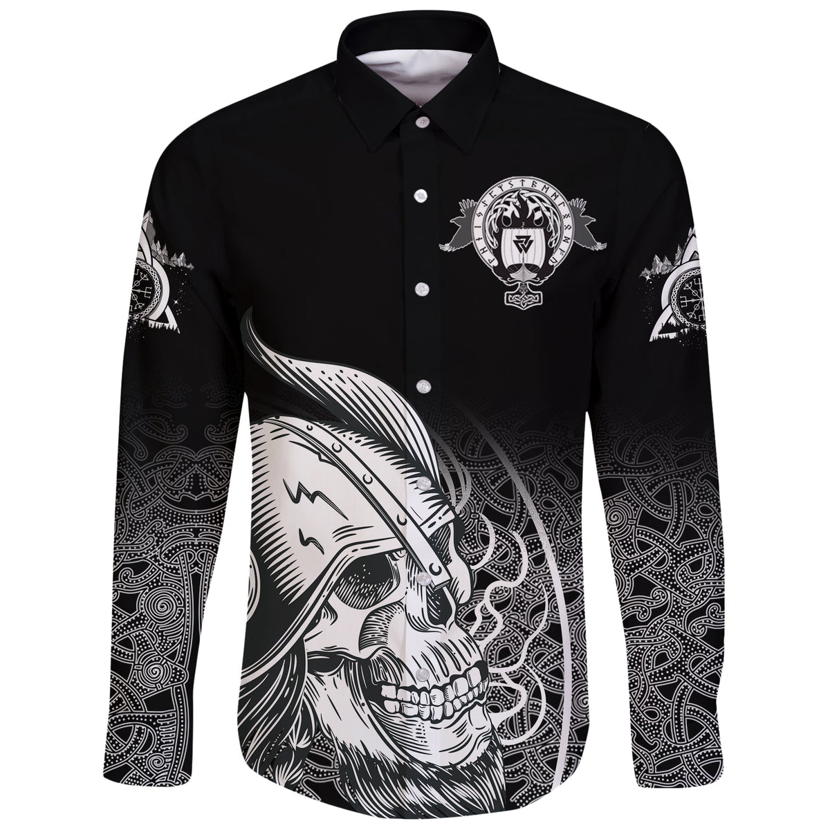 Skull Viking Long Sleeve Shirt Ornate Pattern RLT12 - Wonder Print Shop