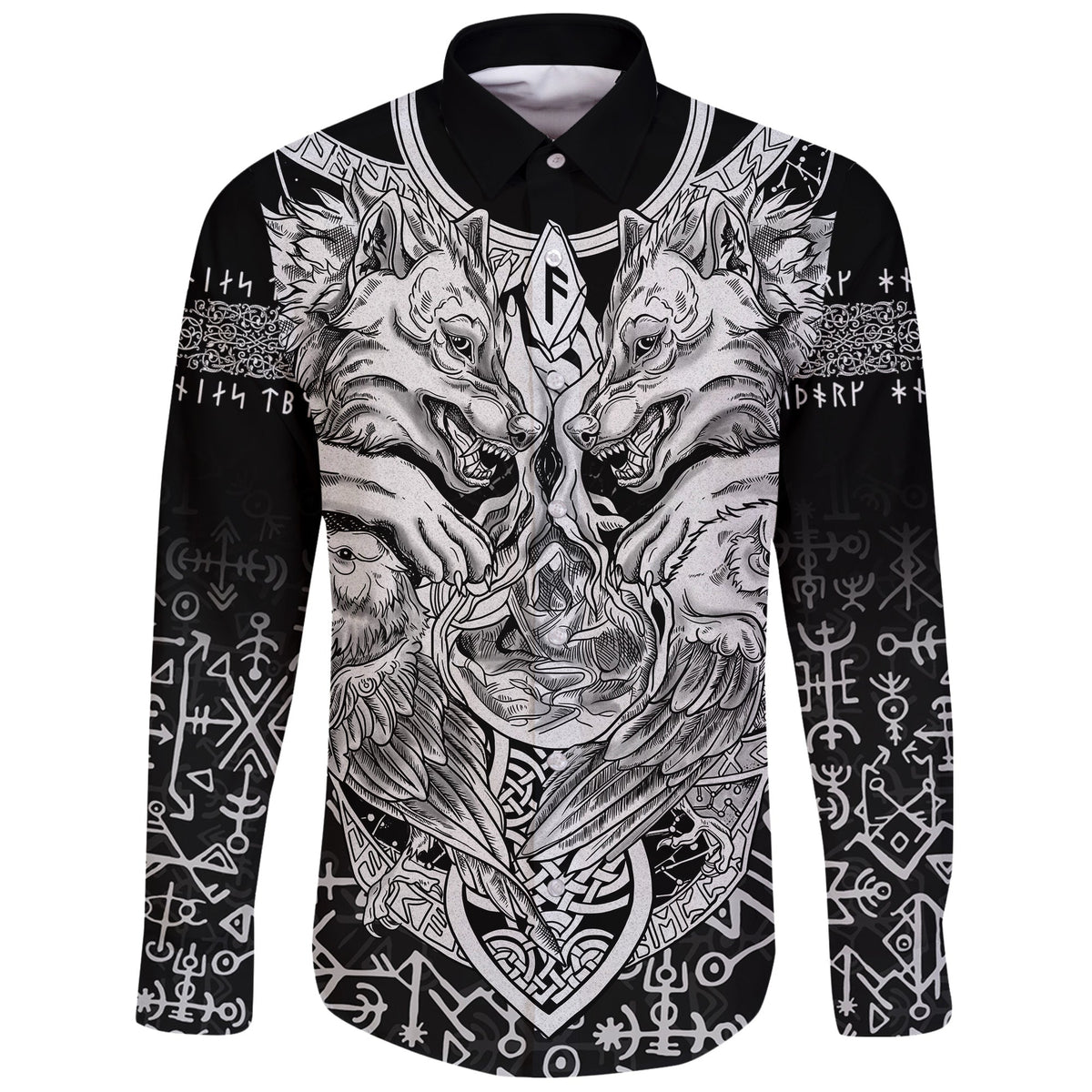 Viking Long Sleeve Shirt Wolf and Raven Special RLT12 - Wonder Print Shop