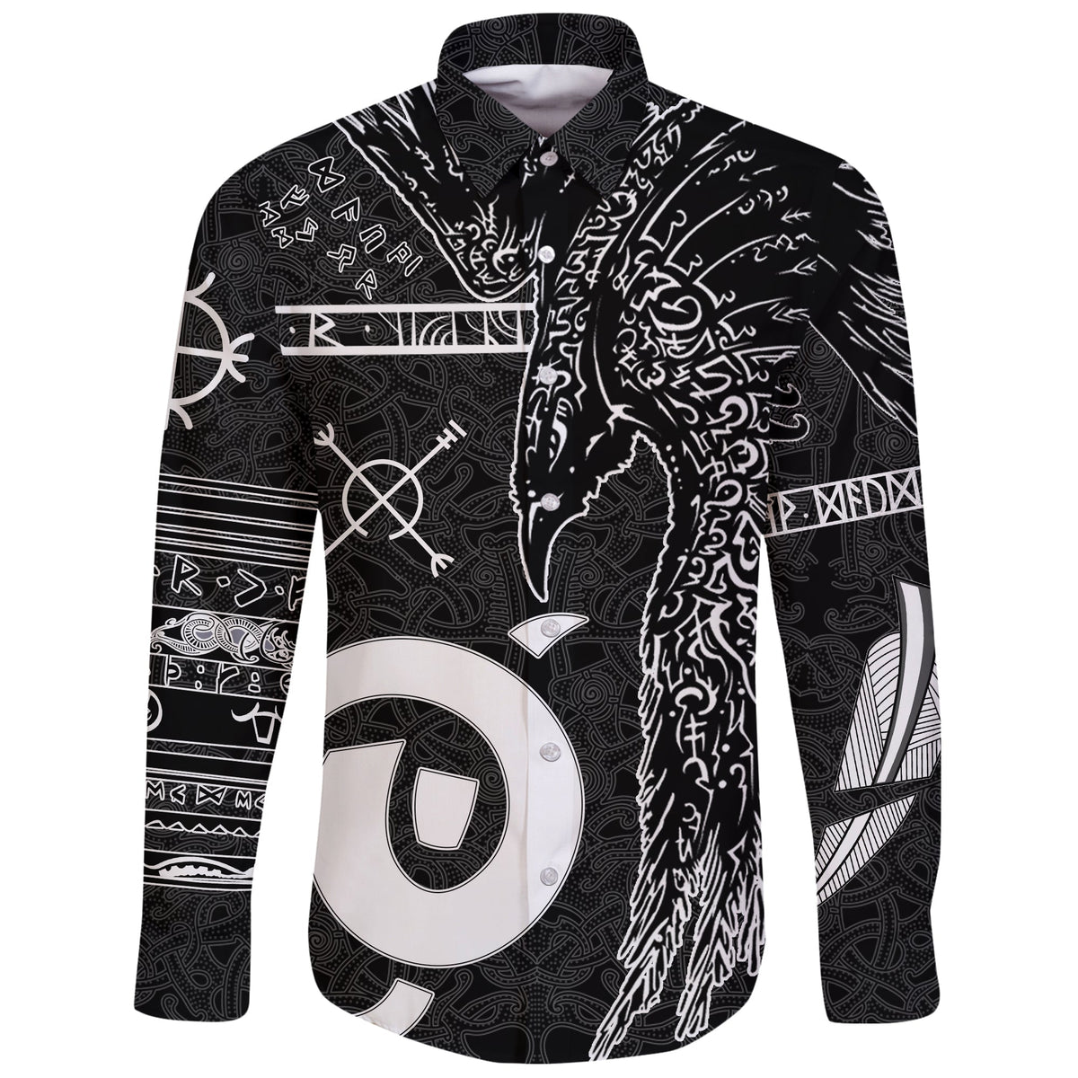 Viking Long Sleeve Shirt Raven Norse Mythology Tattoo A21 RLT12 - Wonder Print Shop