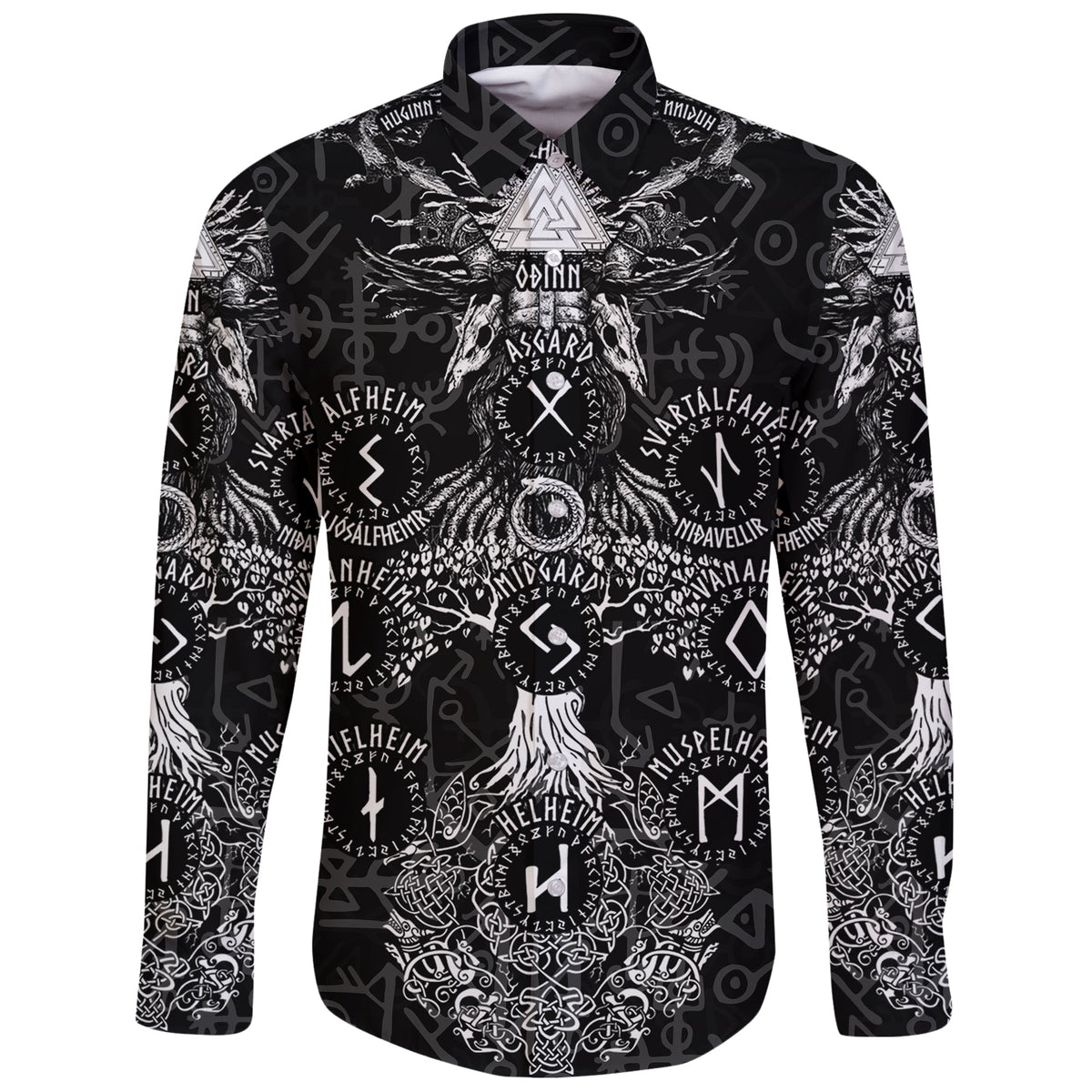 Viking Long Sleeve Button Shirt Odin Tree Runes RLT12 - Wonder Print Shop