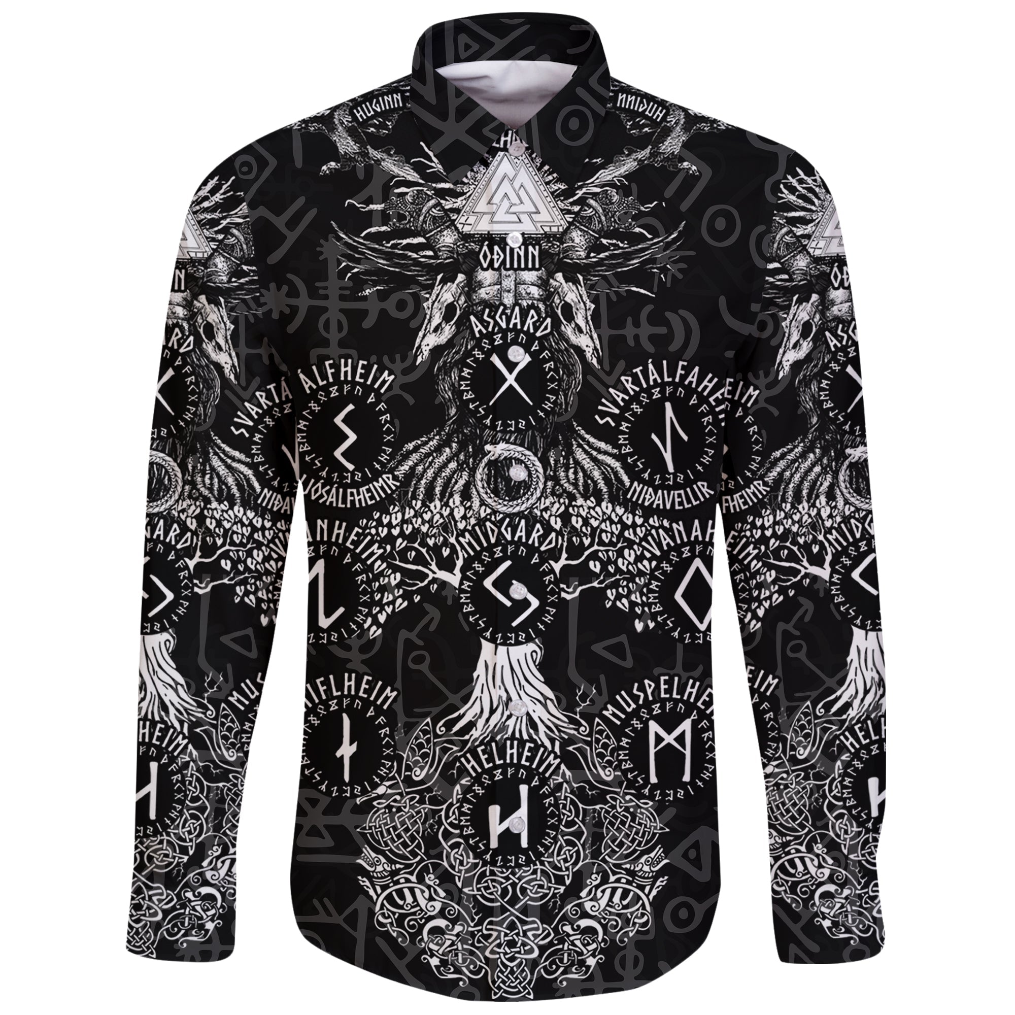Viking Long Sleeve Button Shirt Odin Tree Runes RLT12 - Wonder Print Shop