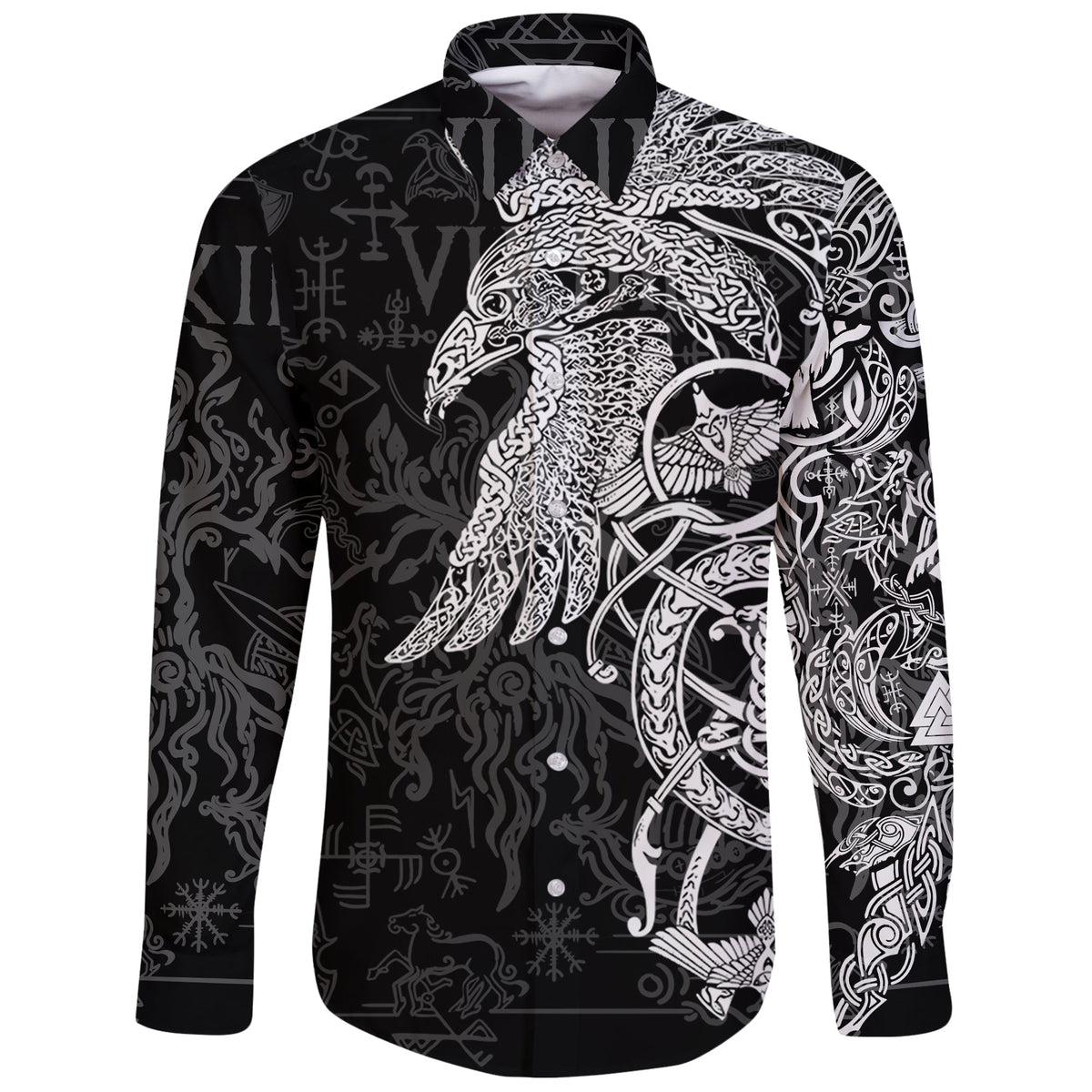 Viking Long Sleeve Button Shirt Special Raven Tattoo RLT12 - Wonder Print Shop