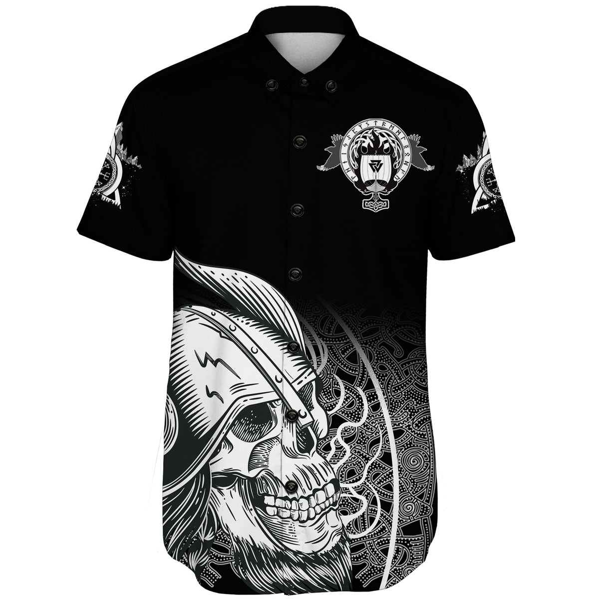 skull-viking-shorts-sleeve-shirt-ornate-pattern
