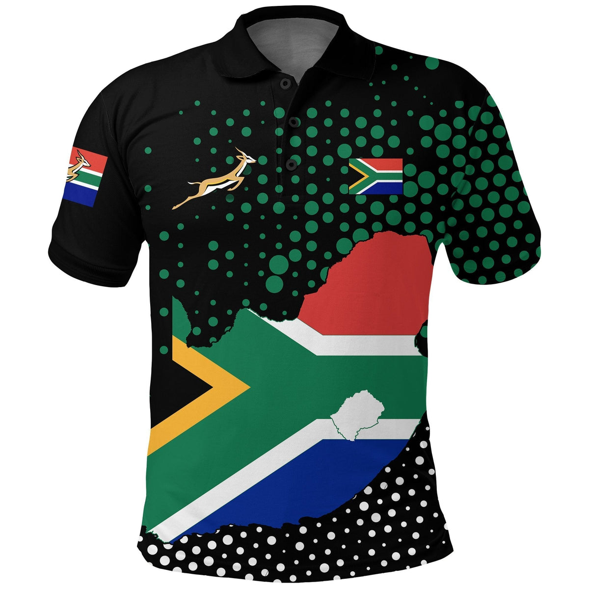 South Africa Polo Shirt Map Flag Springbok - Wonder Print Shop