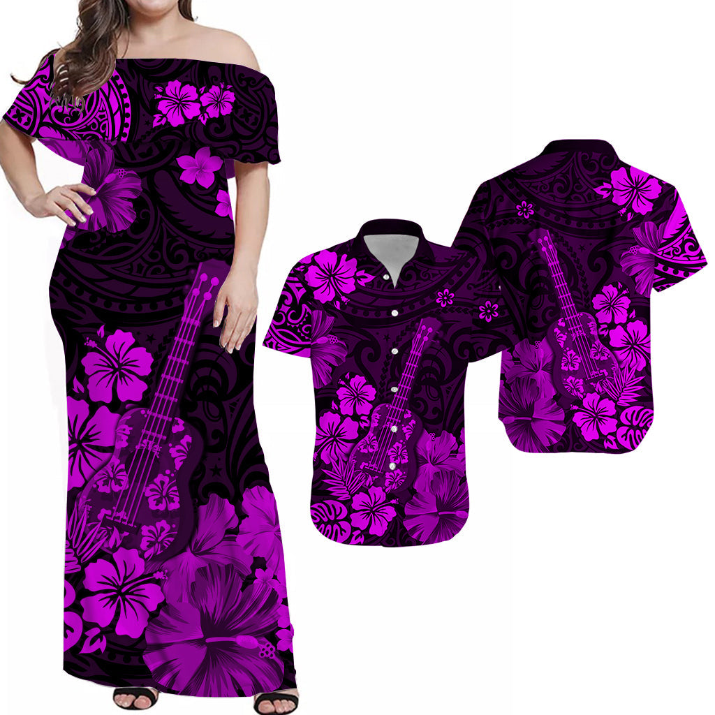 Hawaii Matching Hawaiian Shirt And Dress Polynesia Purple Ukulele Flowers LT13 - Wonder Print Shop
