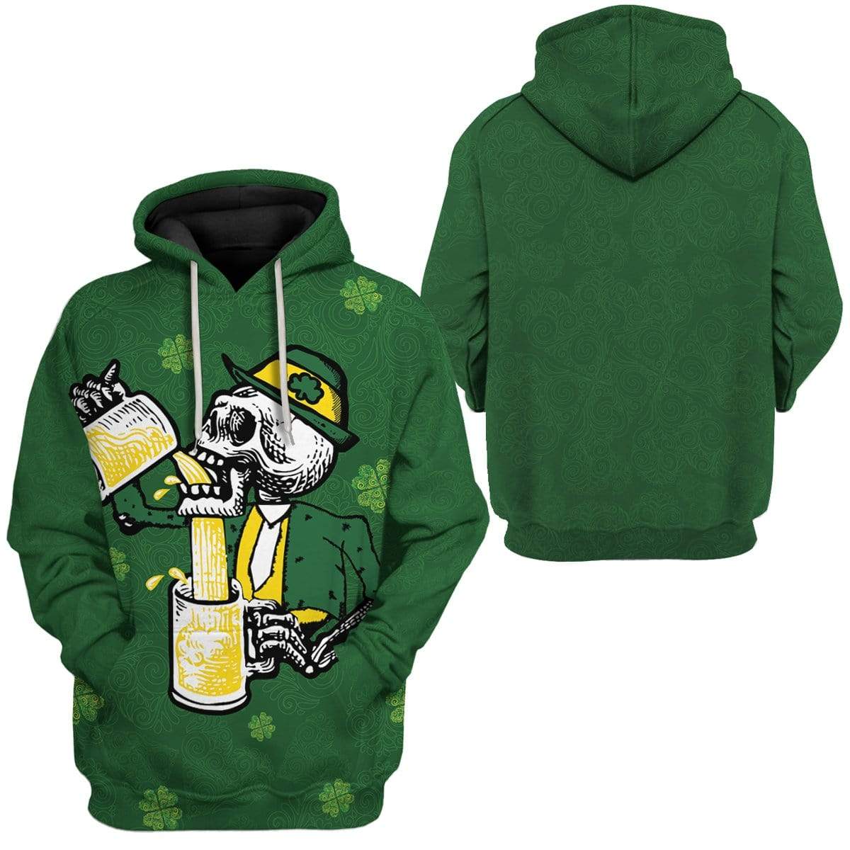 St Patricks Day Hoodie Drunk Skull LT8 - Wonder Print Shop