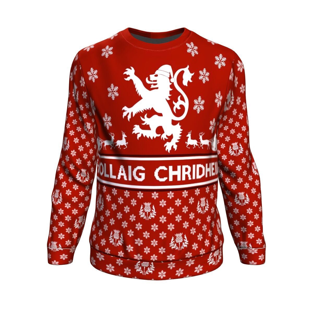 Scotland Christmas Sweatshirt Lion Thistle Red - Wonder Print Shop